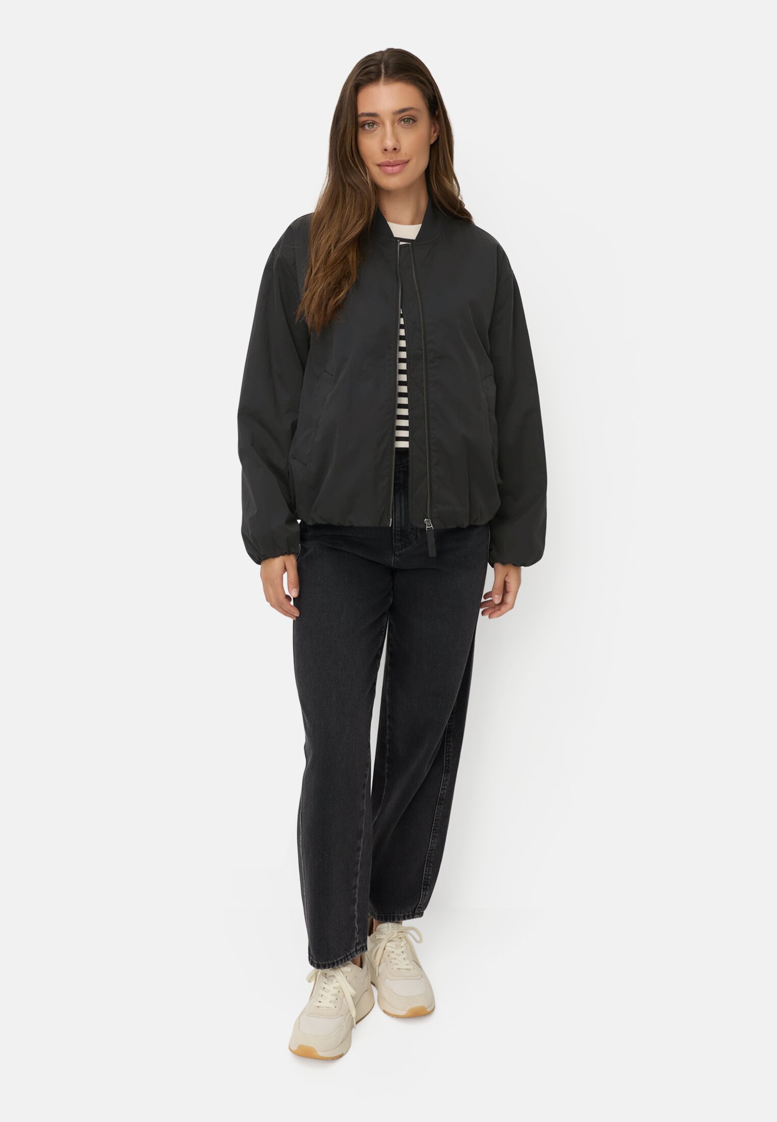 Women Padded bomber jacket in oversized fit Black worn front full body
