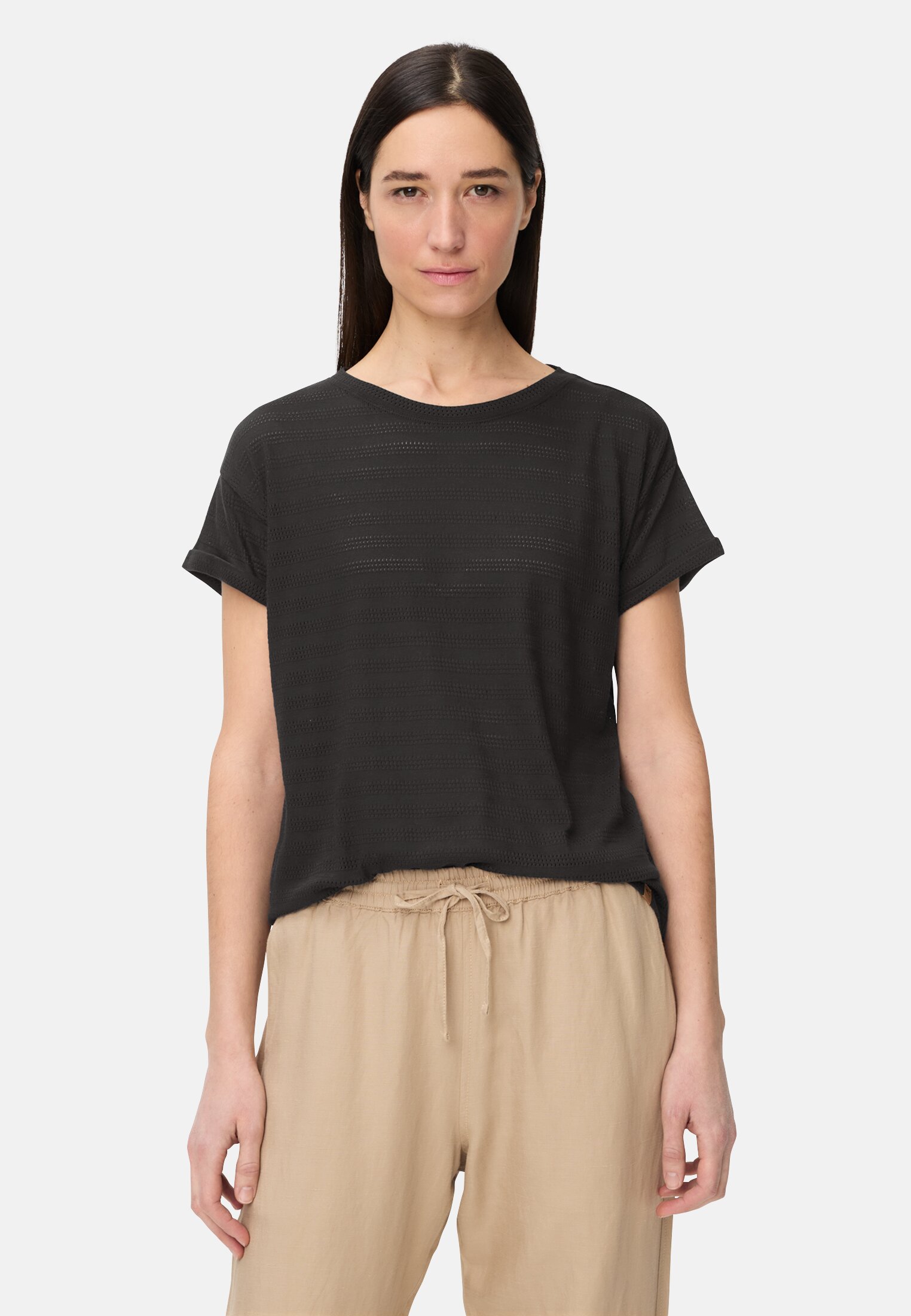 Women T-shirt with crew neck made from pure cotton Caviar worn front