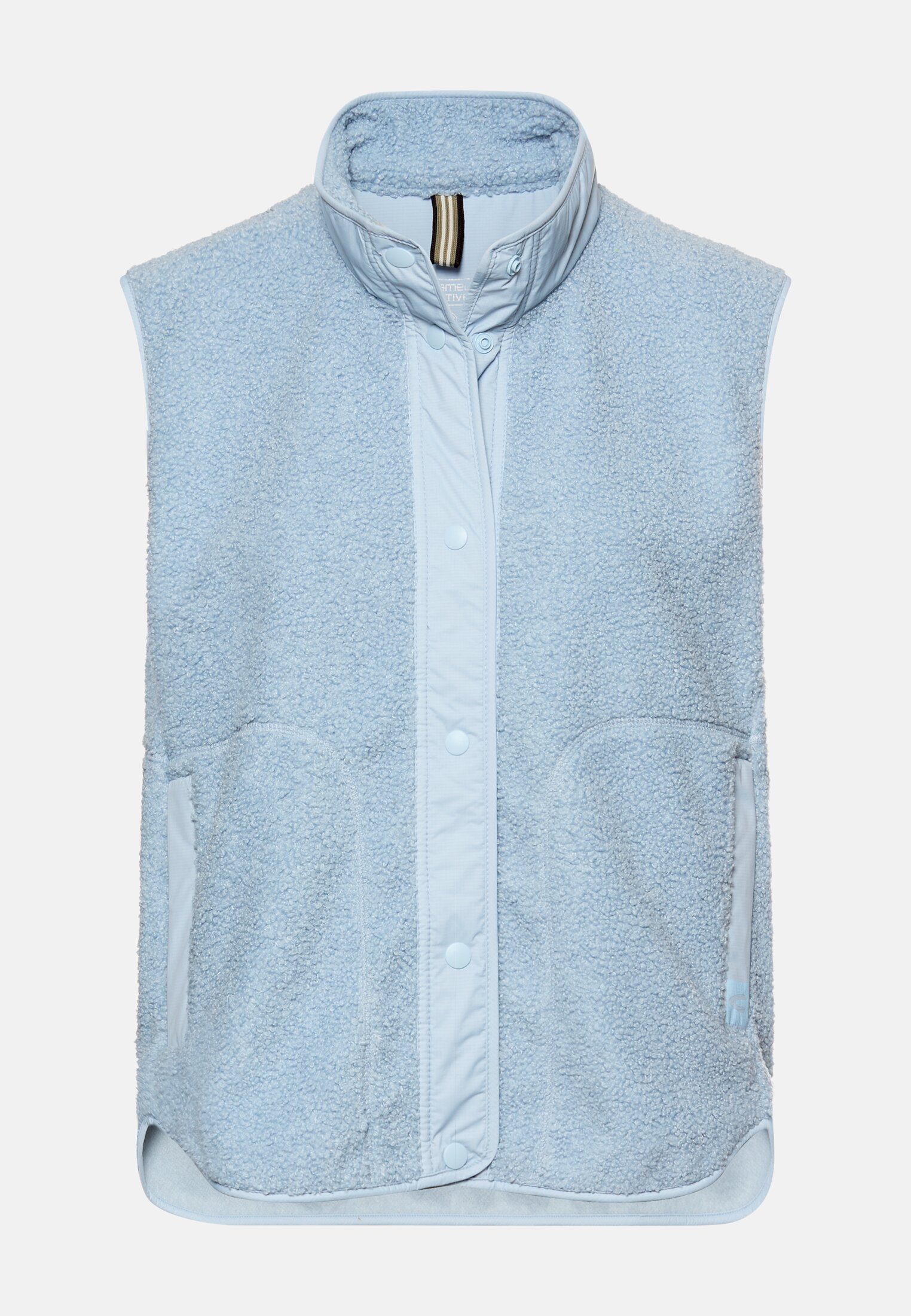 Vrouwen Teddyvest met opstaande kraag Lichtblauw frontaal voor