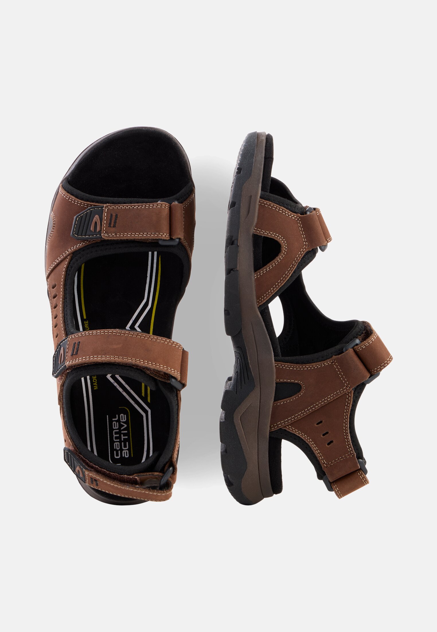 Men Leather sandal with profiled TPR sole Café frontal top