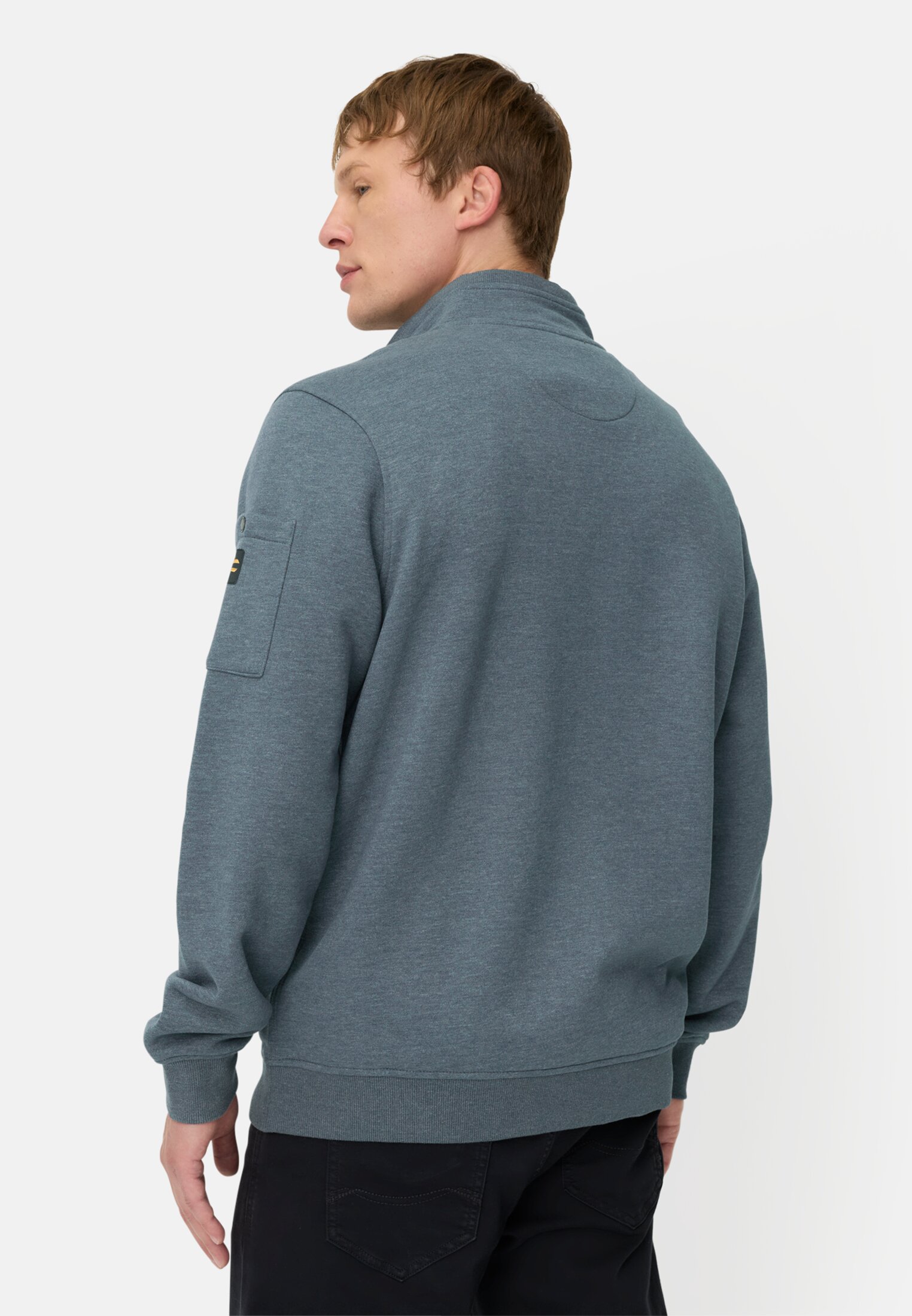 Men Sweatshirt with Troyer collar Ink blue worn back