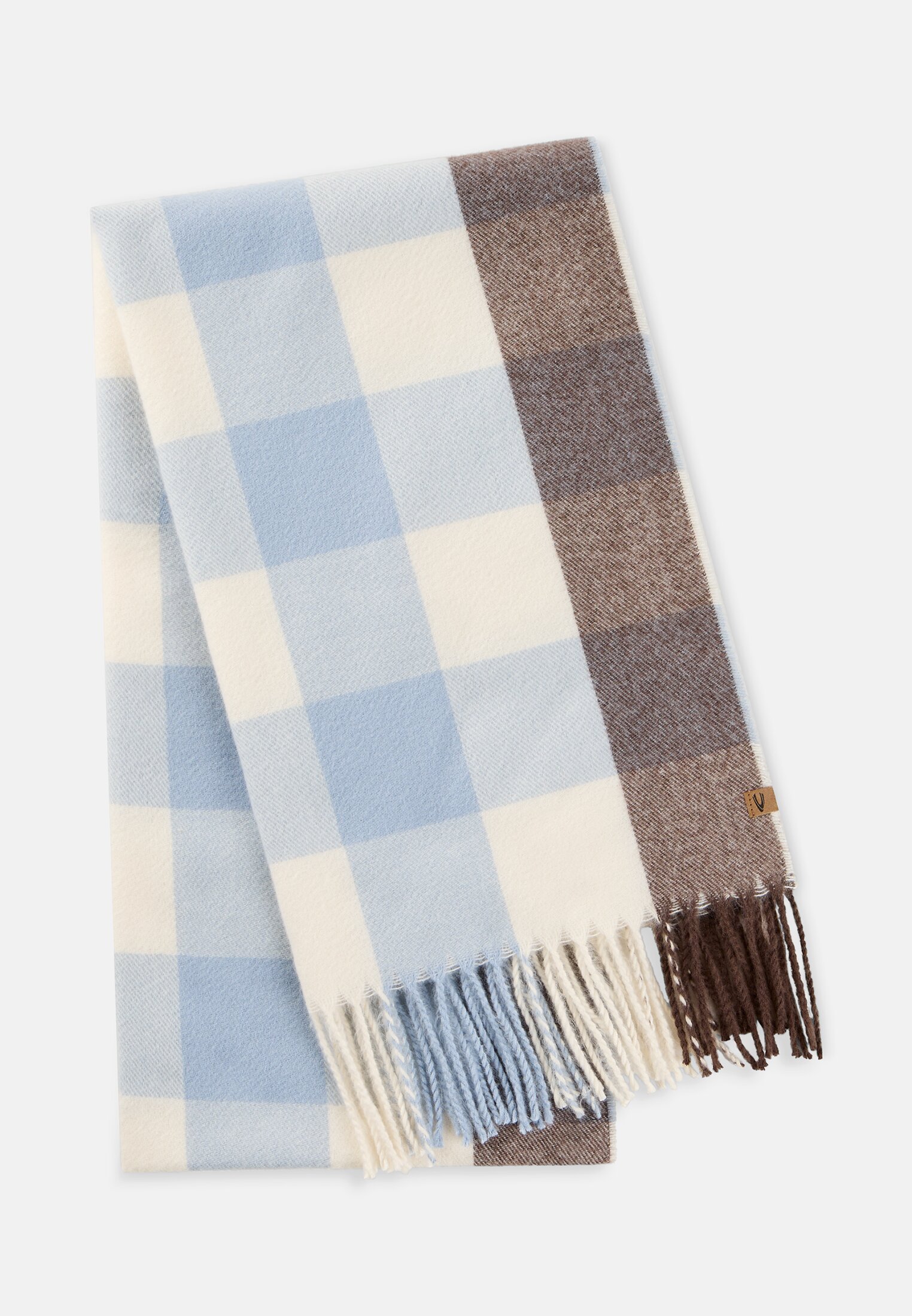 Women Soft scarf with a checked pattern Light blue frontal front