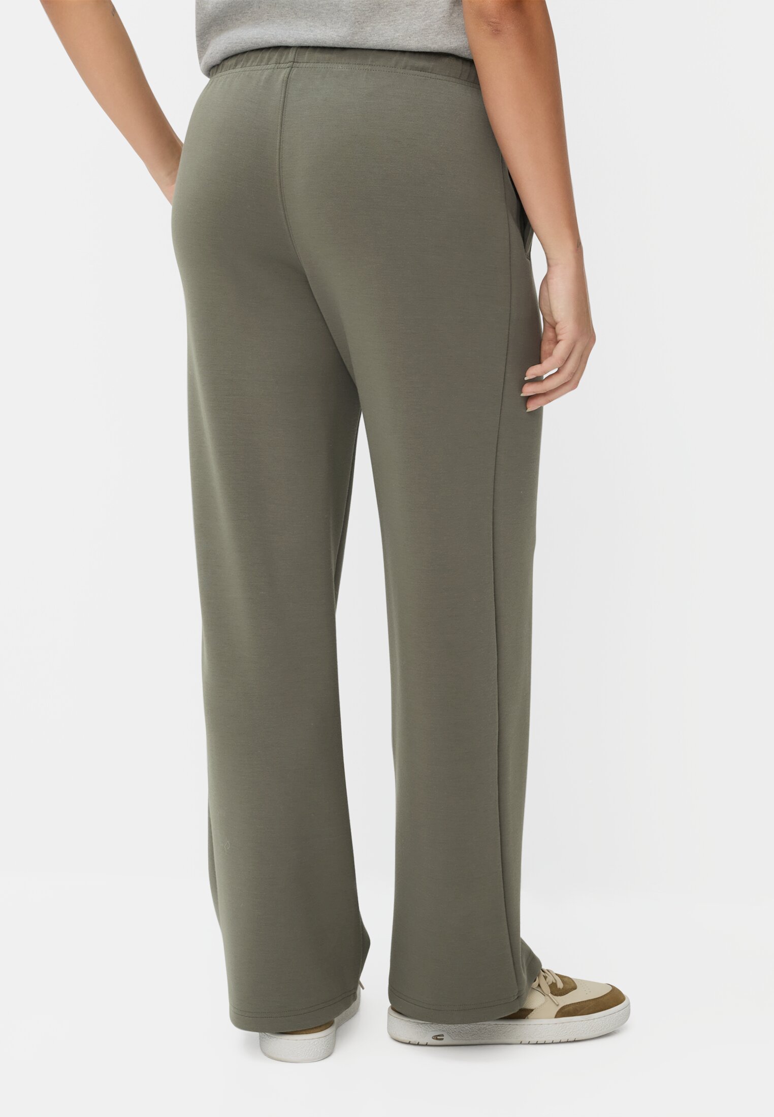 Women Casual trousers with adjustable waistband Dark Green worn back