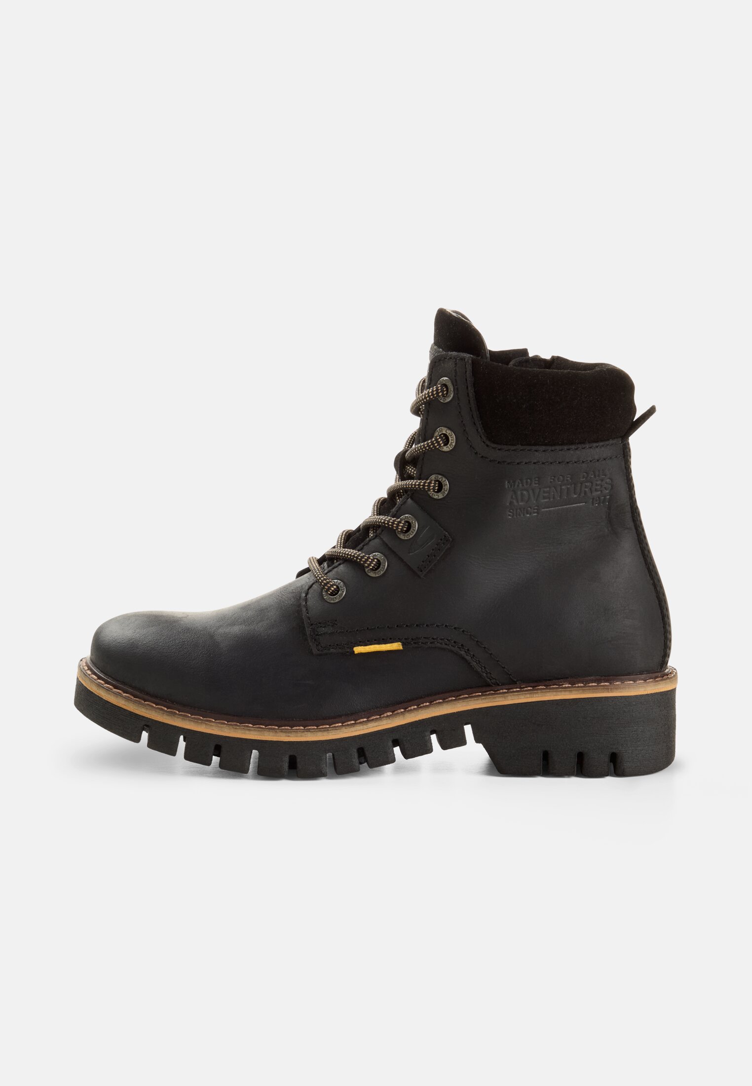 Damen Schnürstiefel mit Profilsohle Schwarz frontal vorn