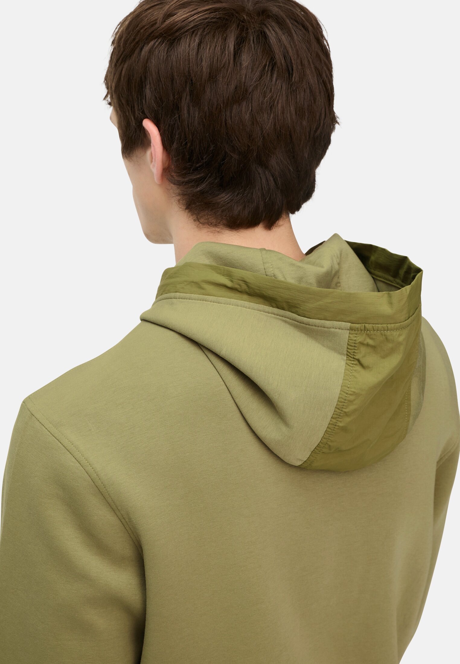 Herren fleXXXactive® Hoodie mit verstellbarer Kapuze Moosstein getragen detailliert nah