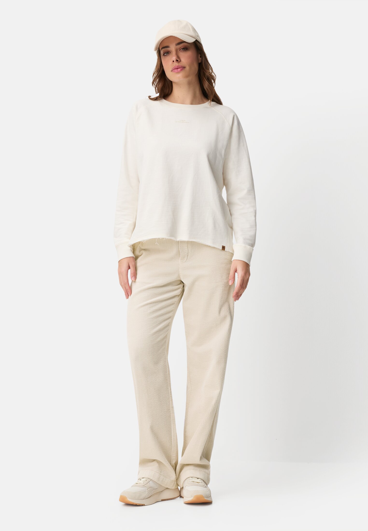 Women Wide leg corduroy trousers Pearl White worn front full body