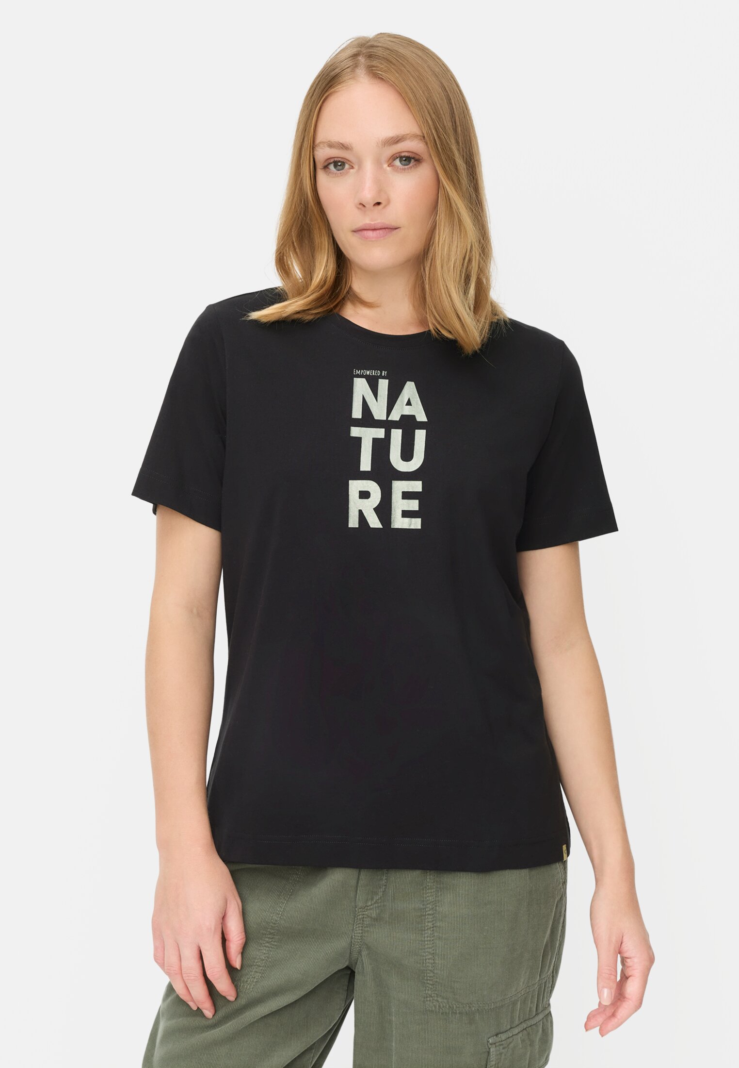 Damen T-Shirt aus reiner Baumwolle Kaviar getragen vorn