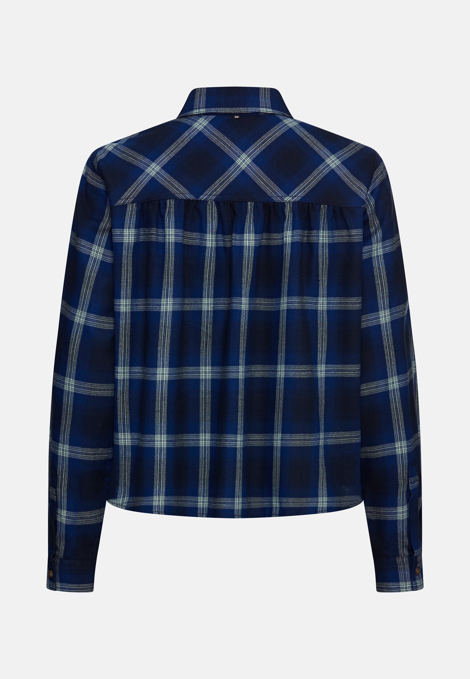 Women Chequered blouse made from cotton blend Indigo Blue frontal back
