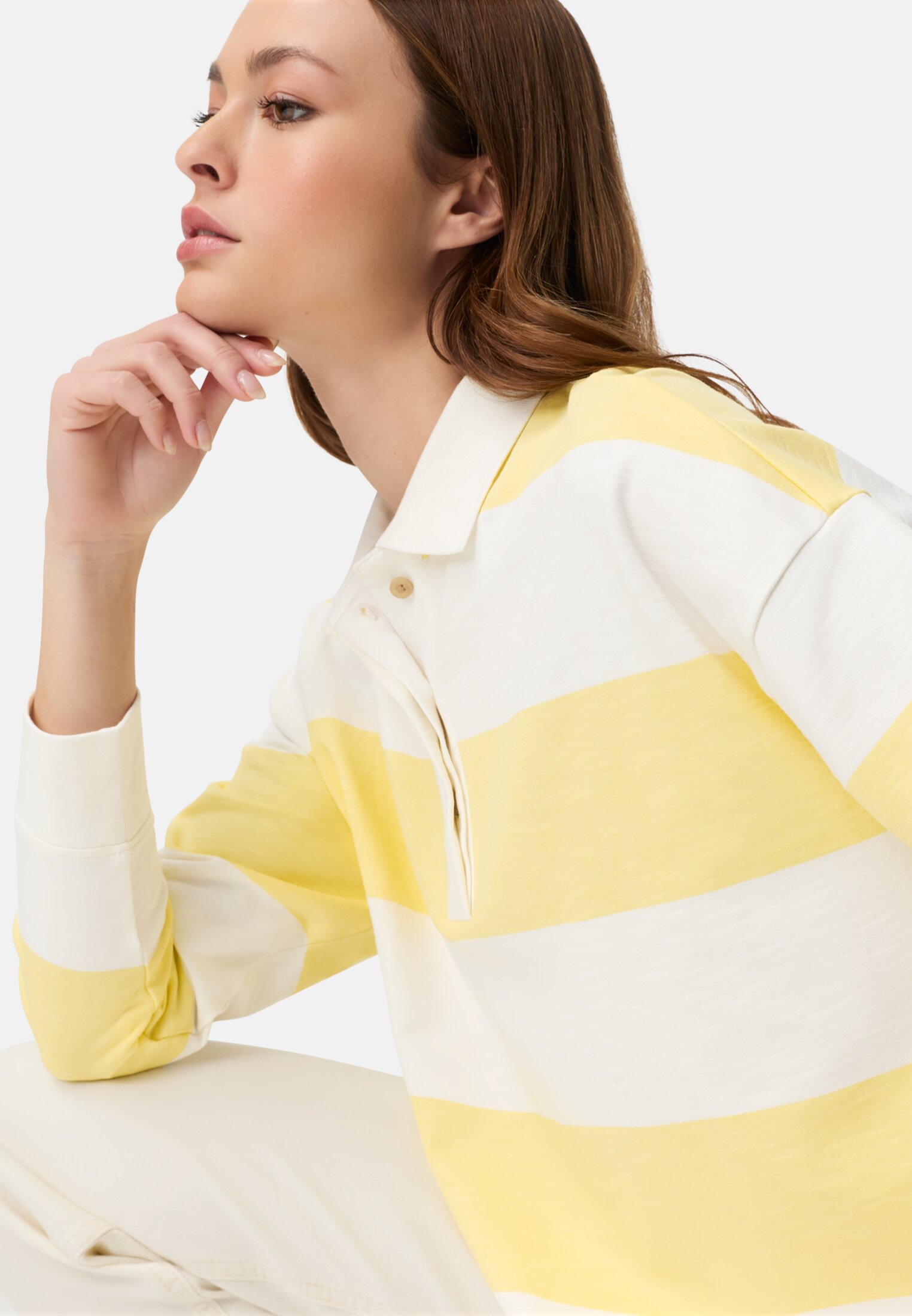 Women Sweatshirt with button placket Lemon yellow worn emotional