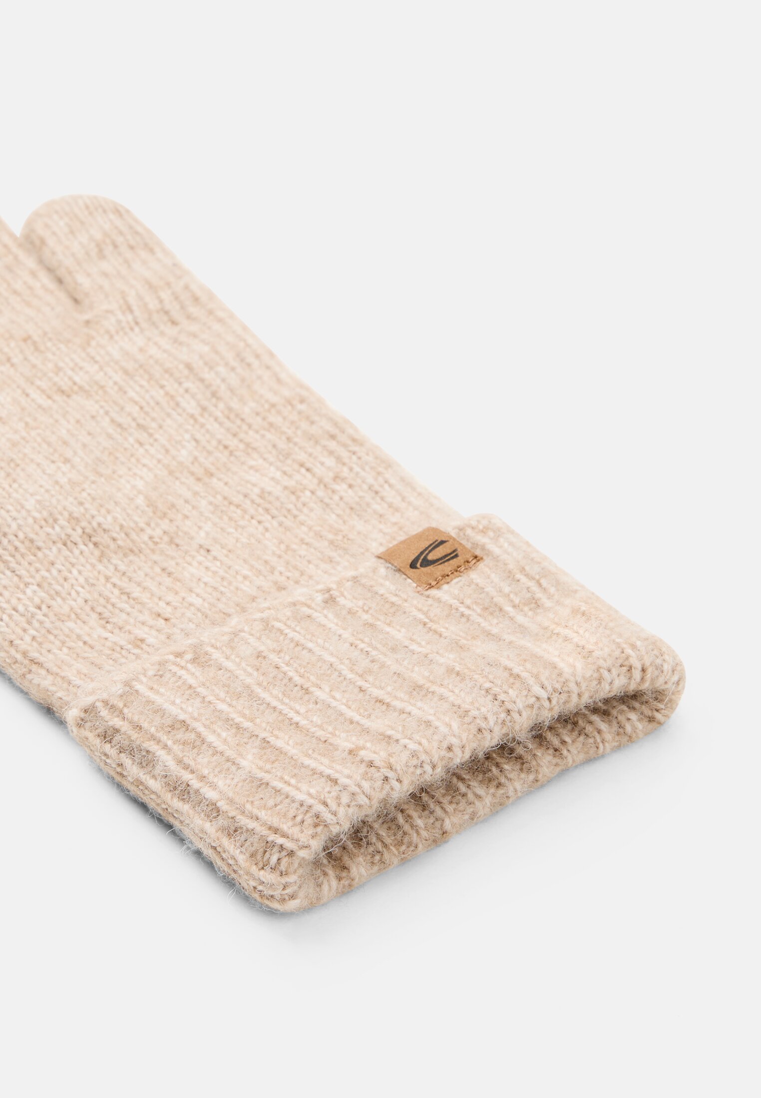Vrouwen Gebreide handschoenen met logo Beige frontaal van boven