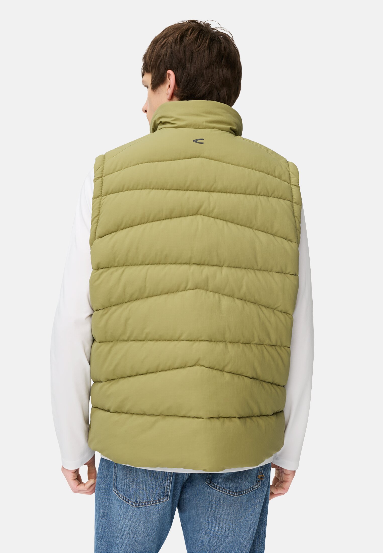Men Vest with a stand-up collar Moss stone worn back