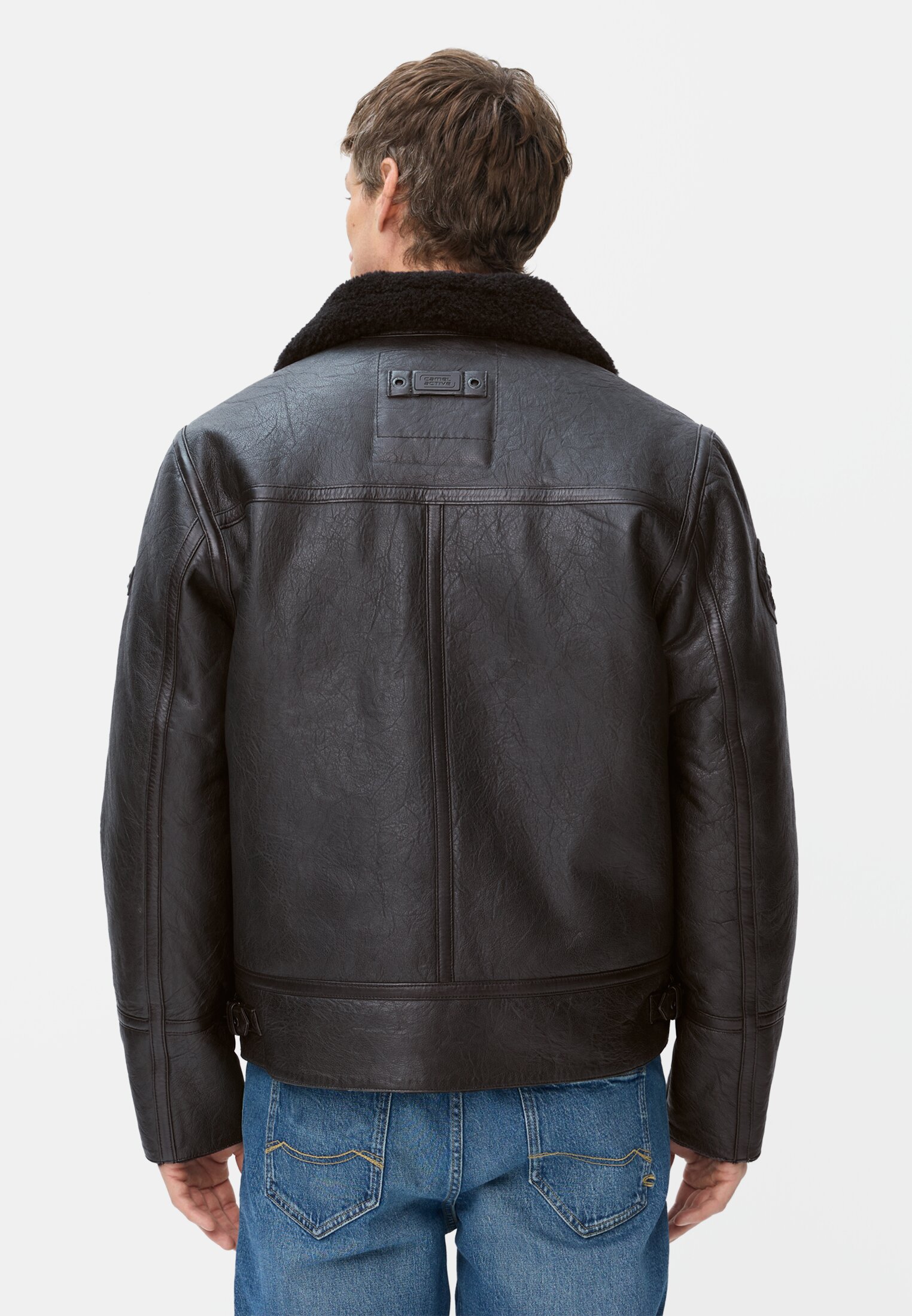 Herren Gefütterte Lederjacke mit Innentasche Schwarz getragen hinten