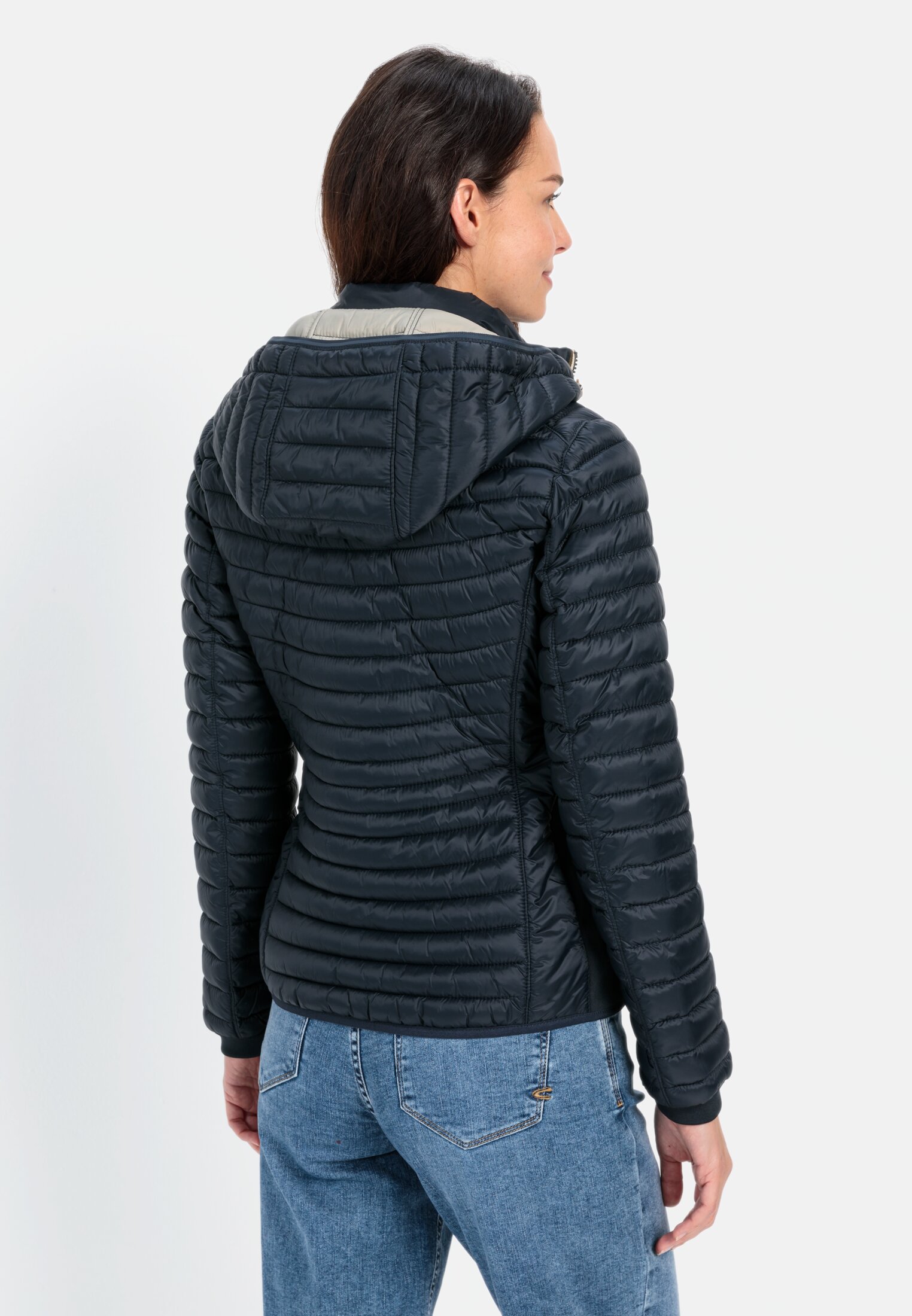 Women Lightweight quilted jacket made from recycled polyamide Dark Blue worn back