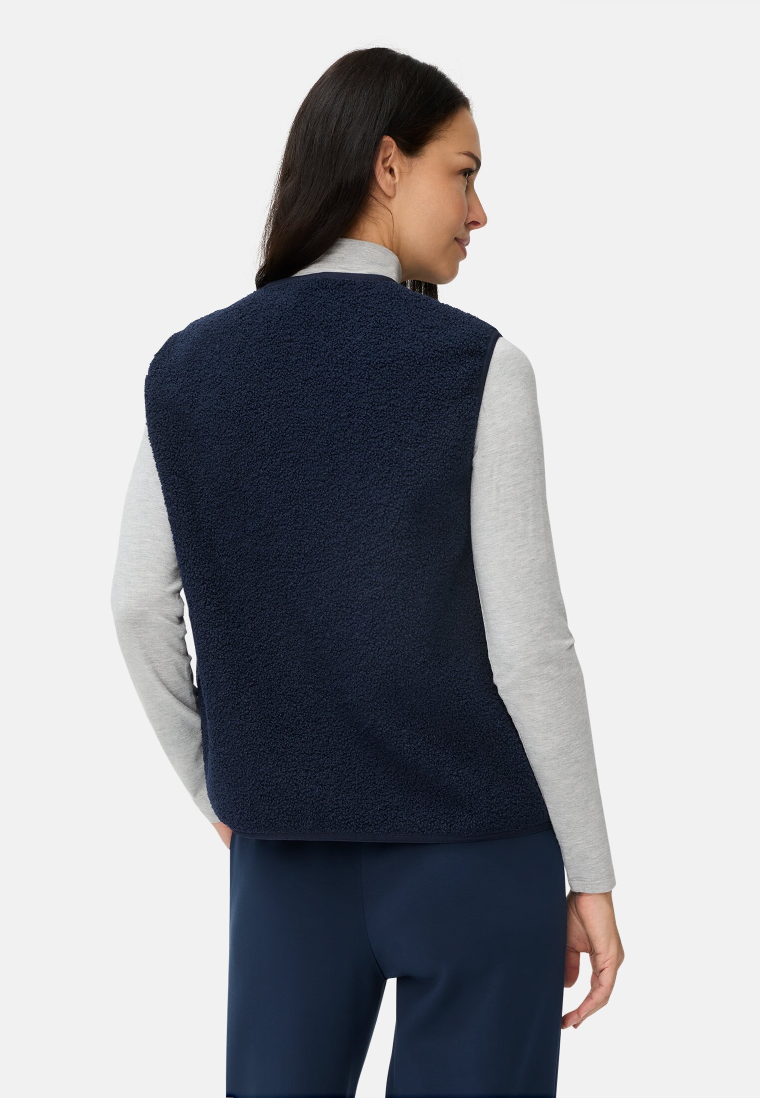 Vrouwen Fleece vest met knoopsluiting Donkerblauw gedragen achter