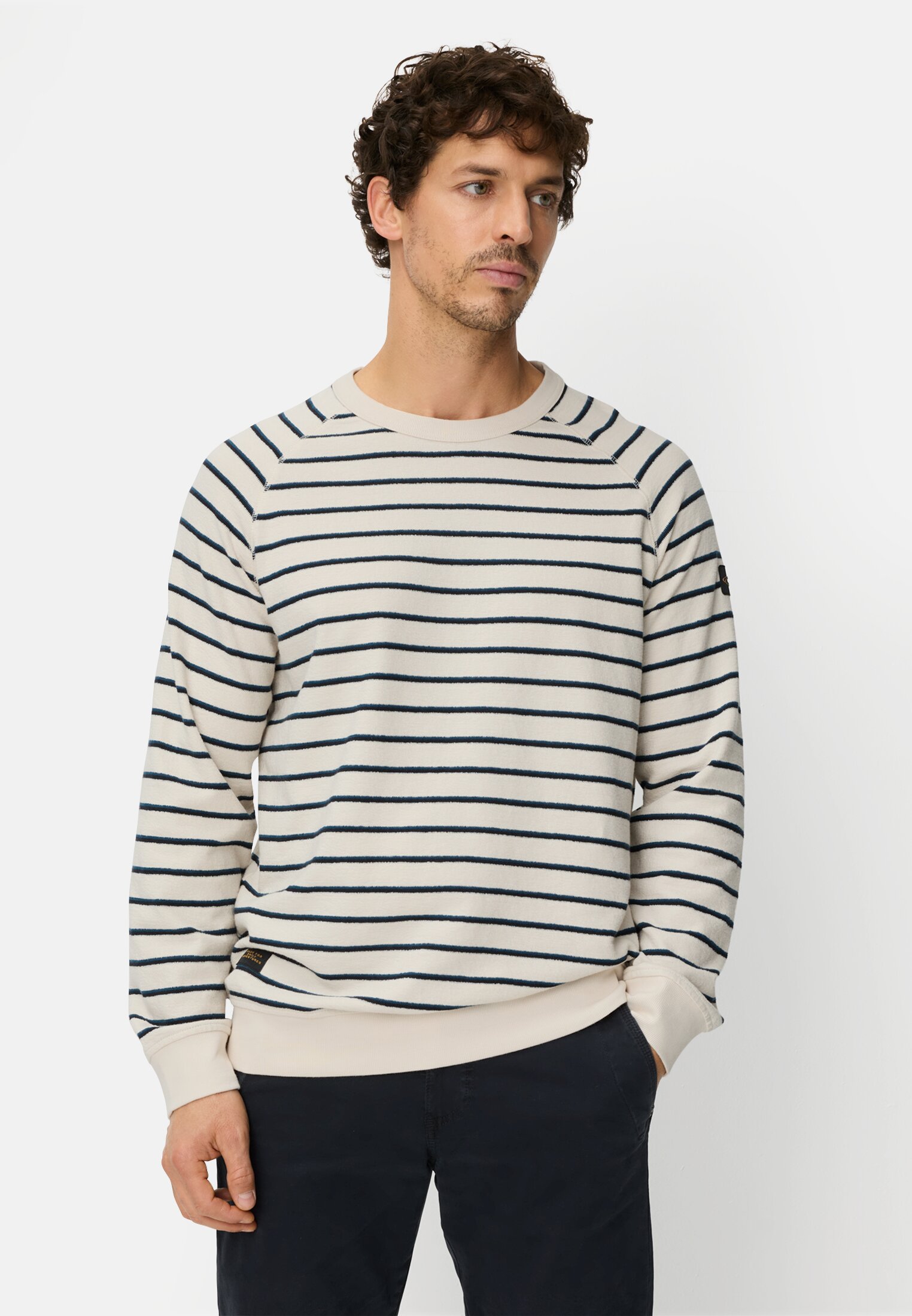 Heren Gestreept sweatshirt met ronde hals Wit gedragen voor