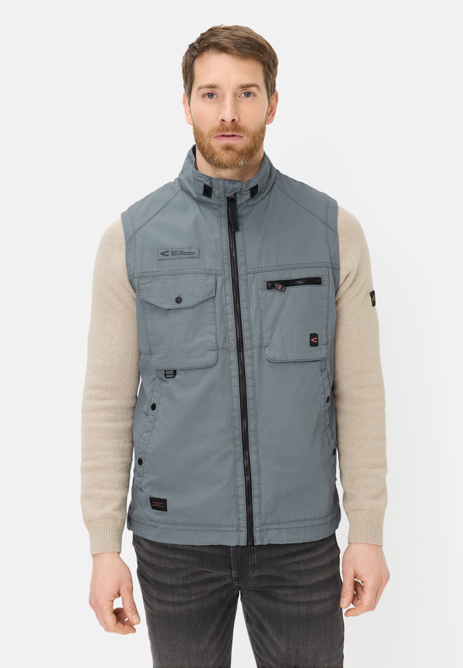 Men Outdoor vest with inner pockets Storm Blue worn front