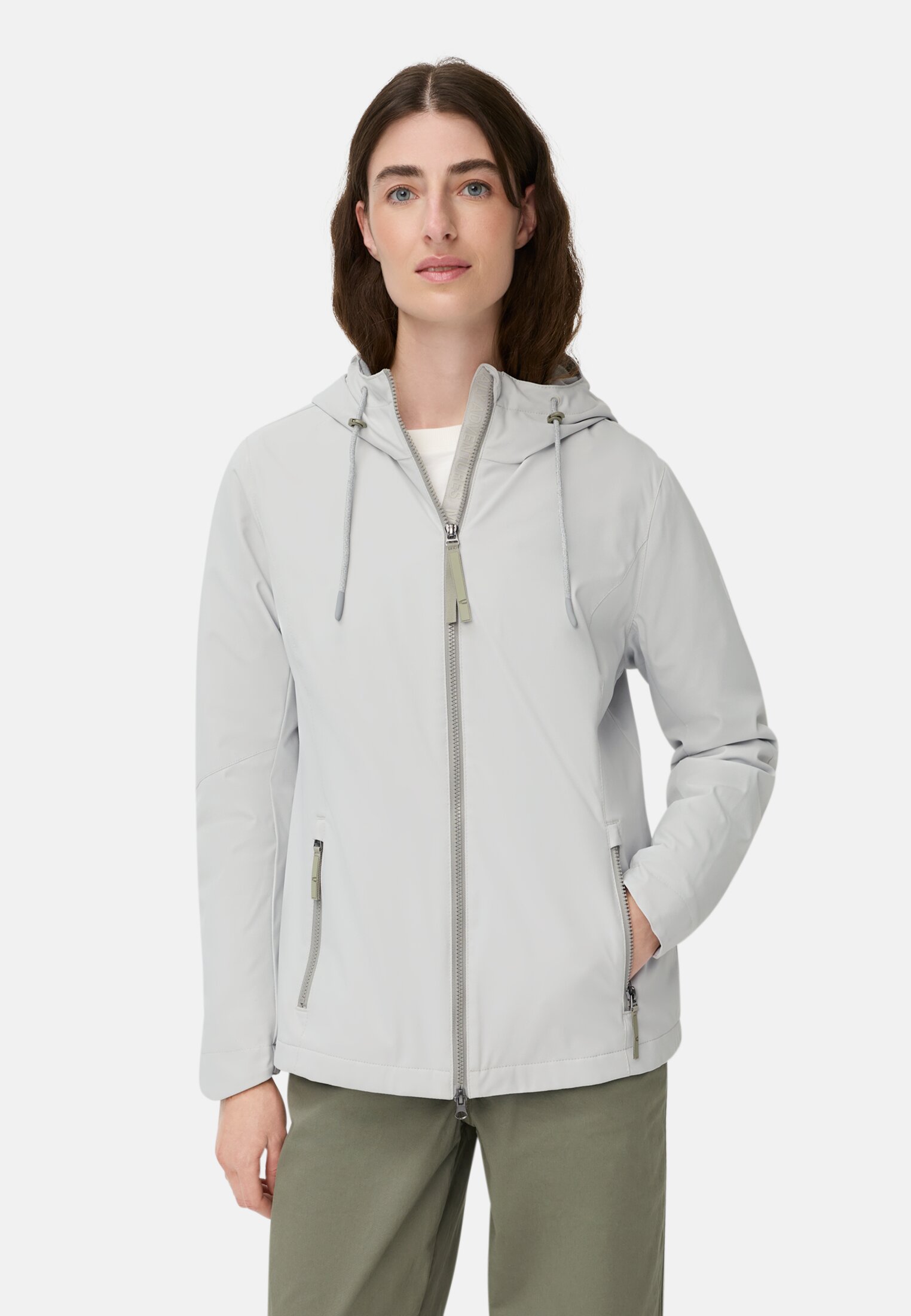 Women Functional jacket with adjustable hood Silver worn front