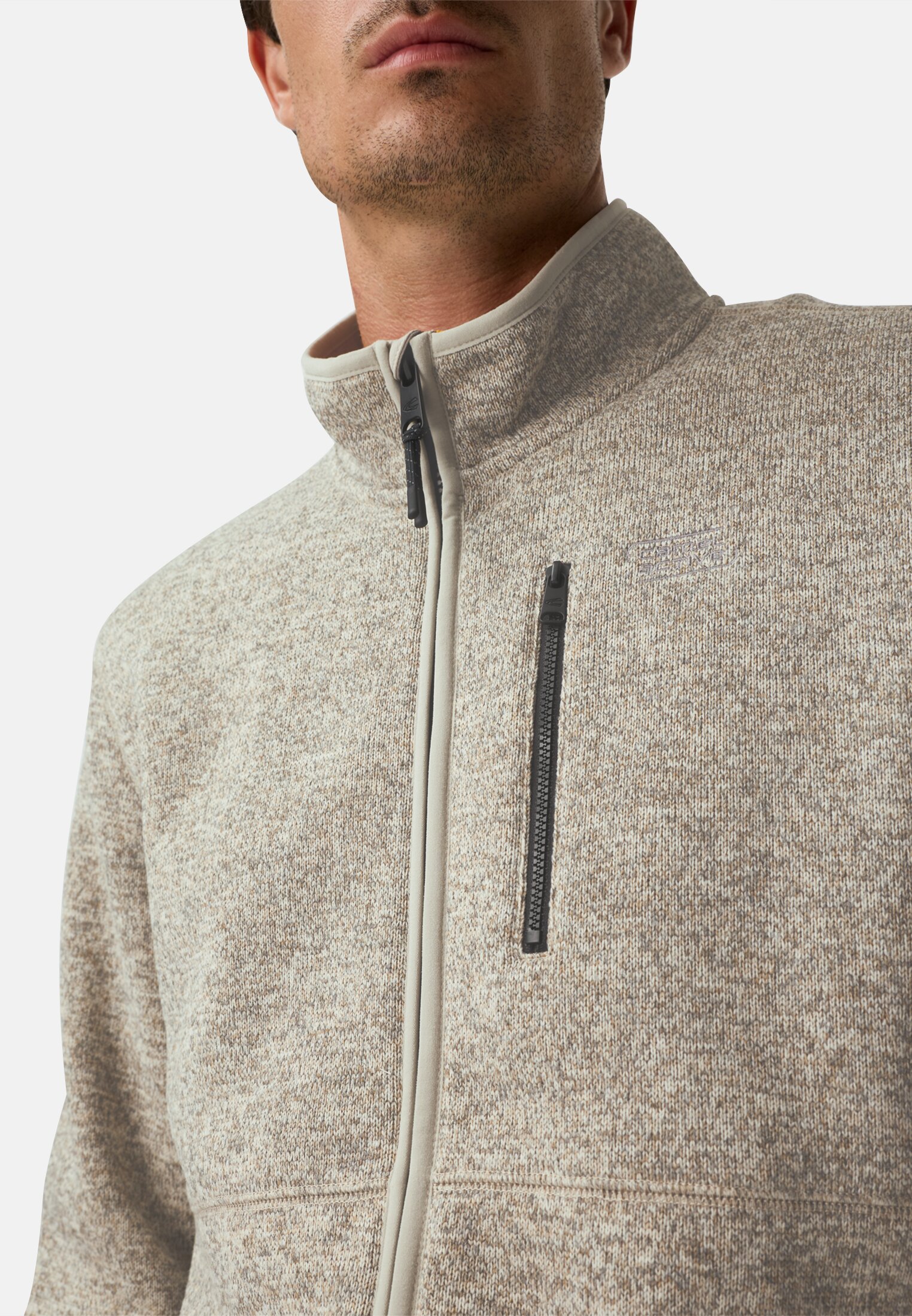 Heren Vest met opstaande kraag Haver gedragen detail dichtbij  