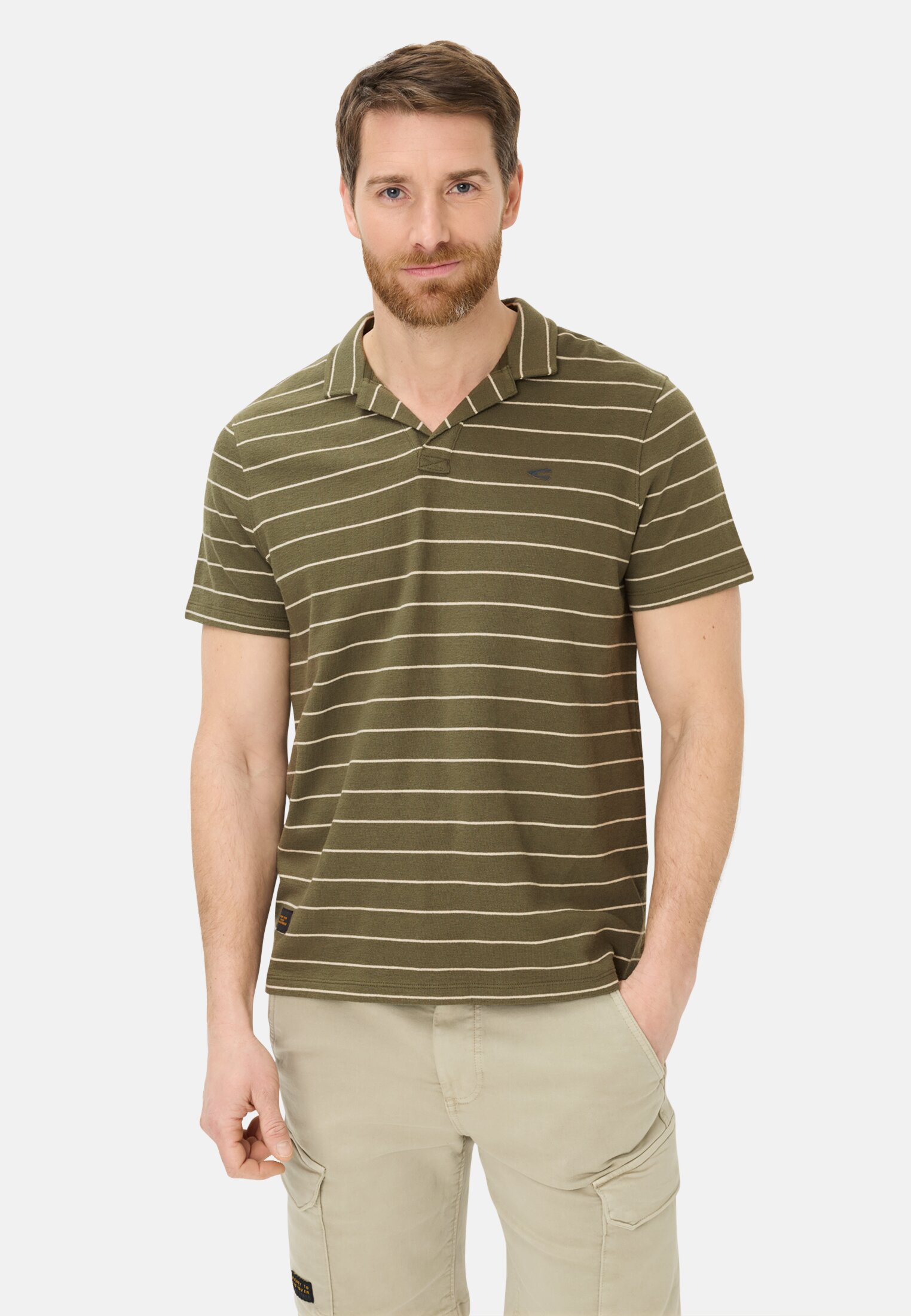 Men Polo shirt with contrasting details Olive Green worn front