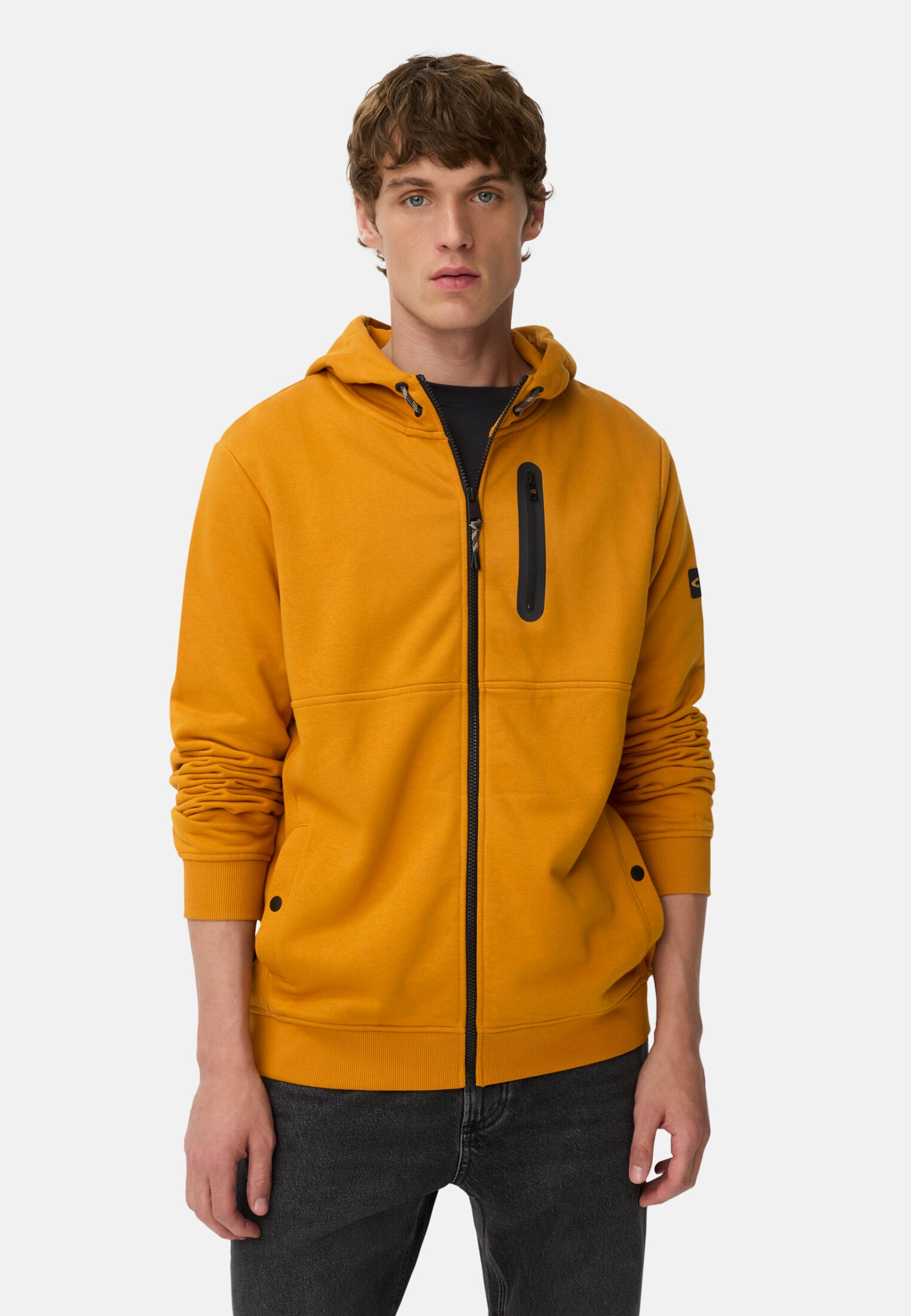 Men Sweat jacket with hood Yellow worn front