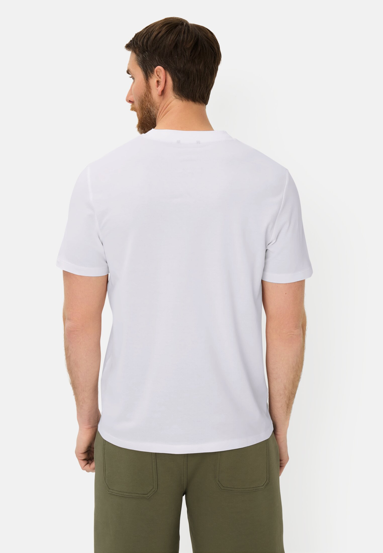 Heren T-shirt met borstzak Wit gedragen achter