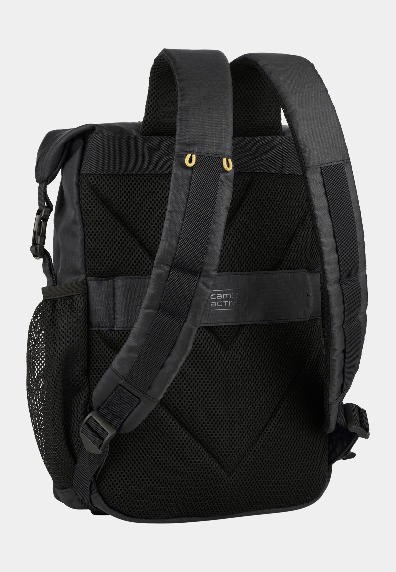 Men Shores rolltop backpack with padded shoulder straps Black frontal back