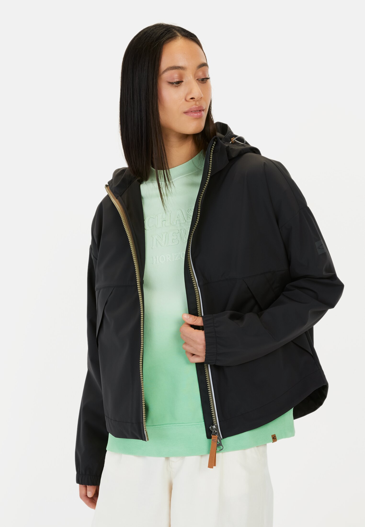 Women Windbreaker made from recycled polyester Black worn front