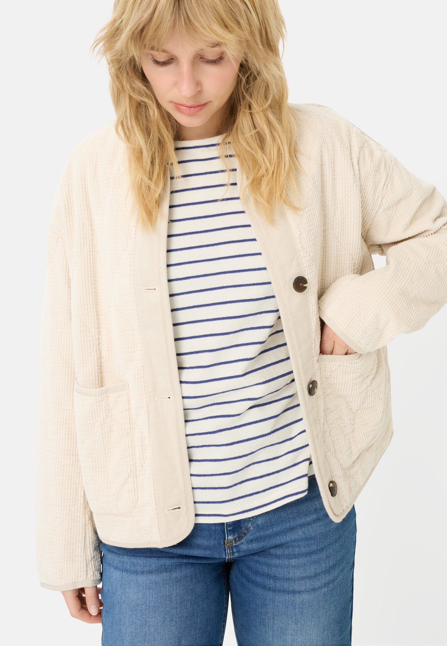 Women Long sleeve T-shirt made of pure cotton Indigo Blue worn emotional