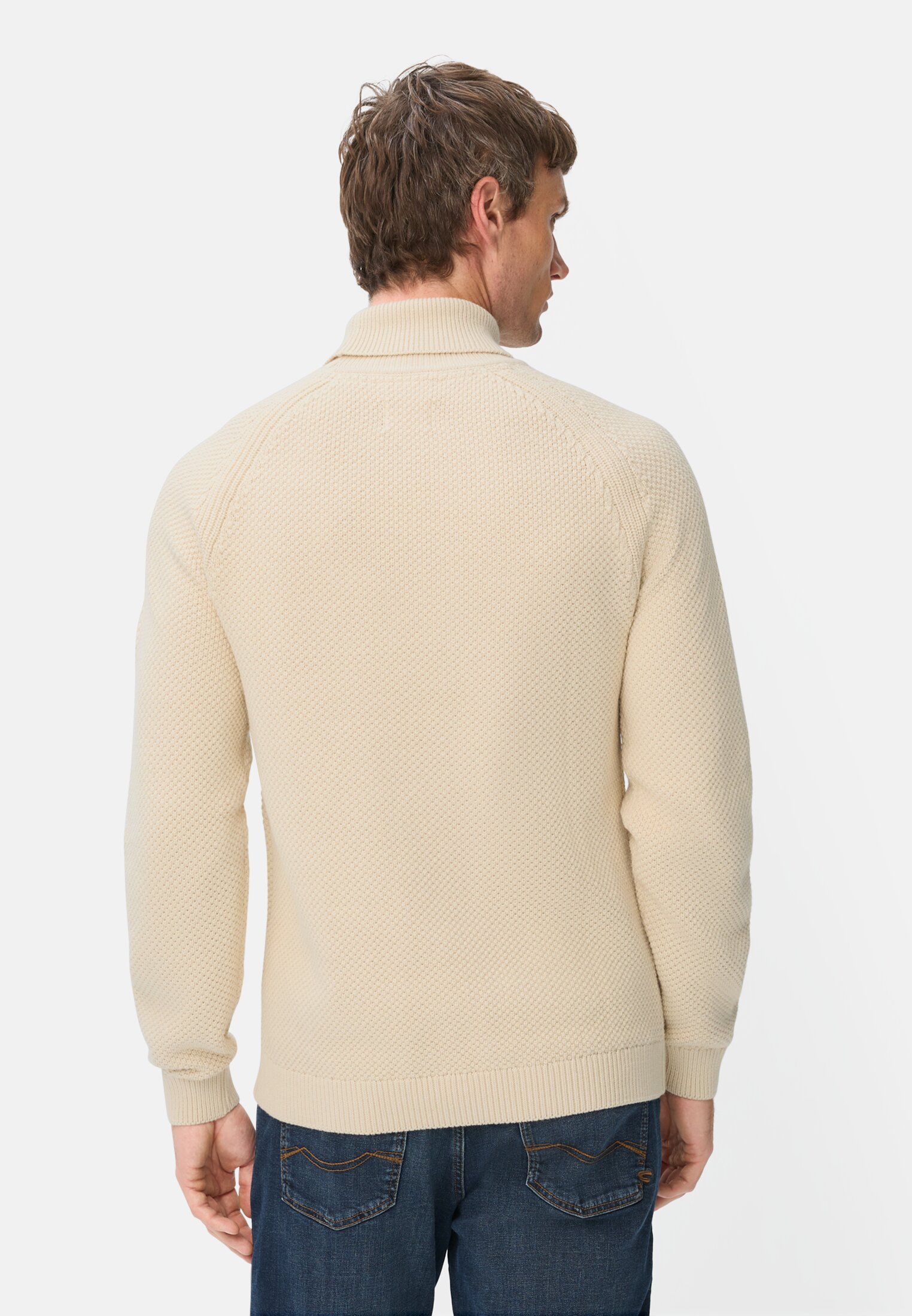 Men Turtleneck sweater with ribbed cuffs Beige worn back