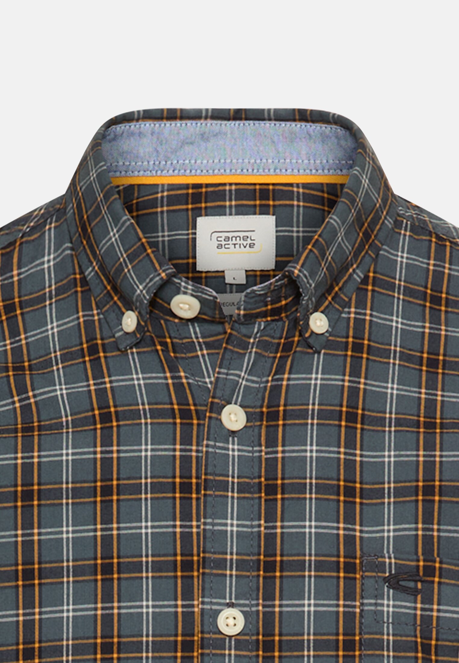 Heren Longsleeve-shirt gemaakt van zuiver katoen met button-down kraag Geel front dichtbij