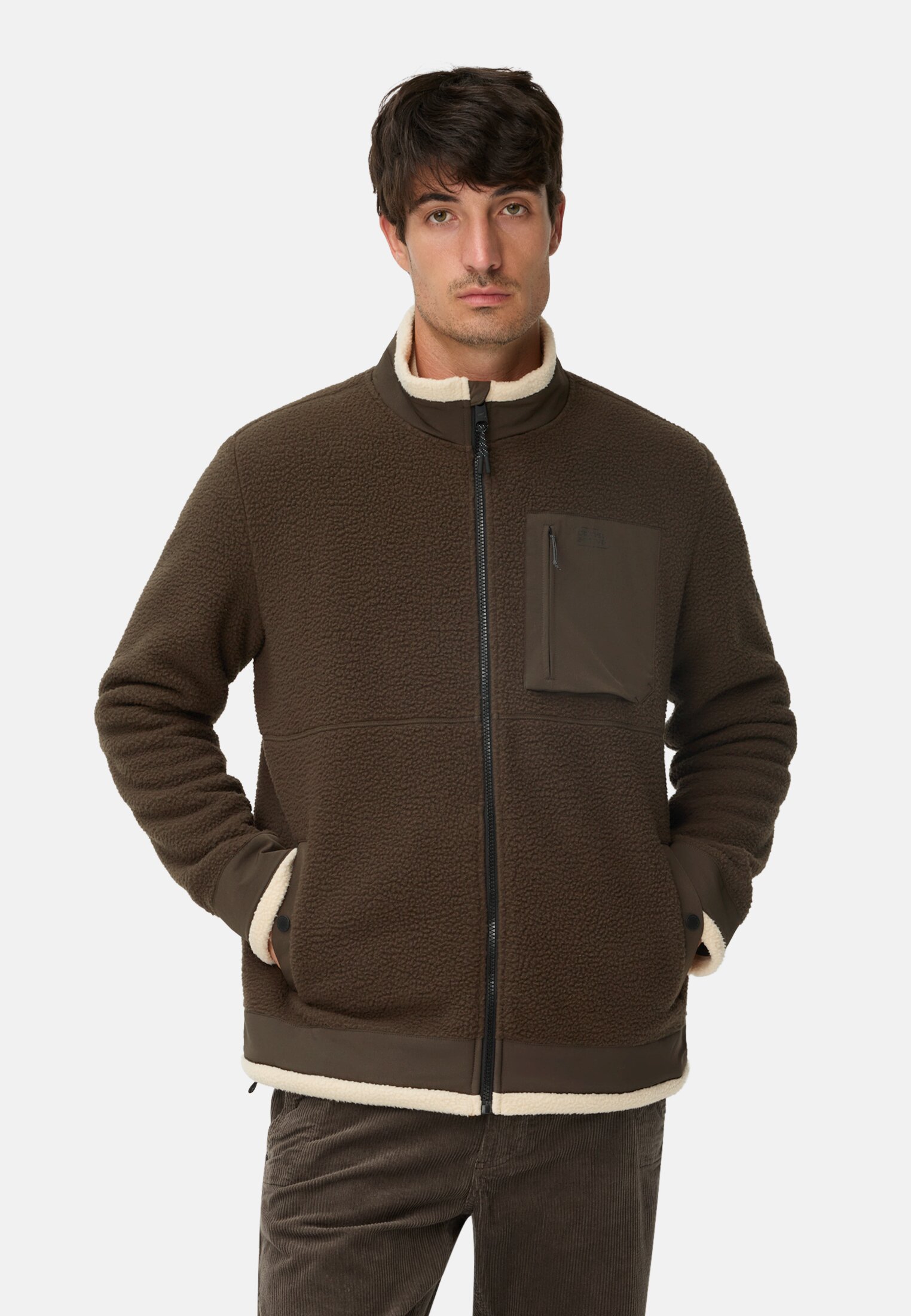Herren Sweatjacke mit Taschen Dunkelbraun getragen vorn