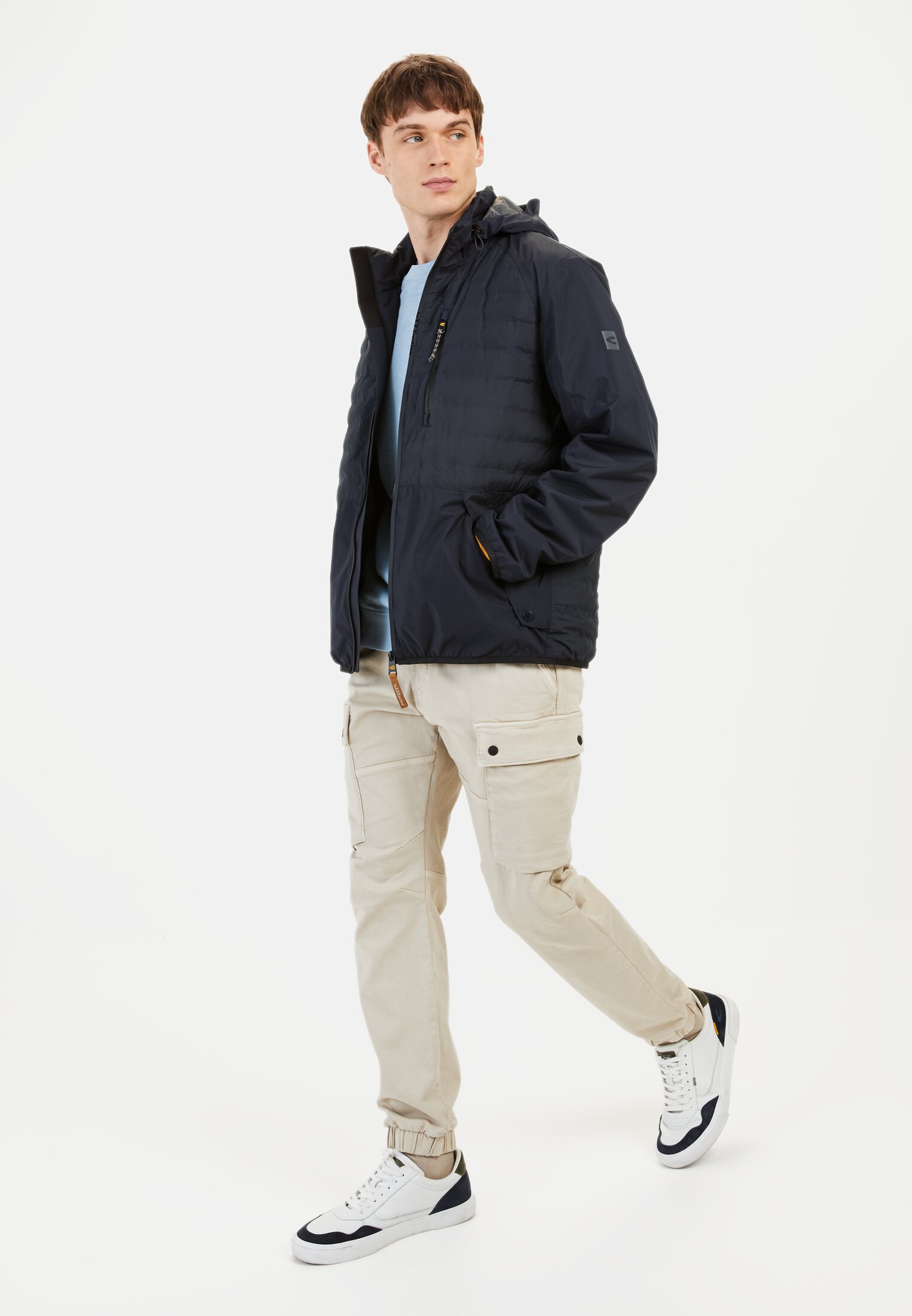 Men teXXXactive® blouson with removable hood Dark Blue worn front full body