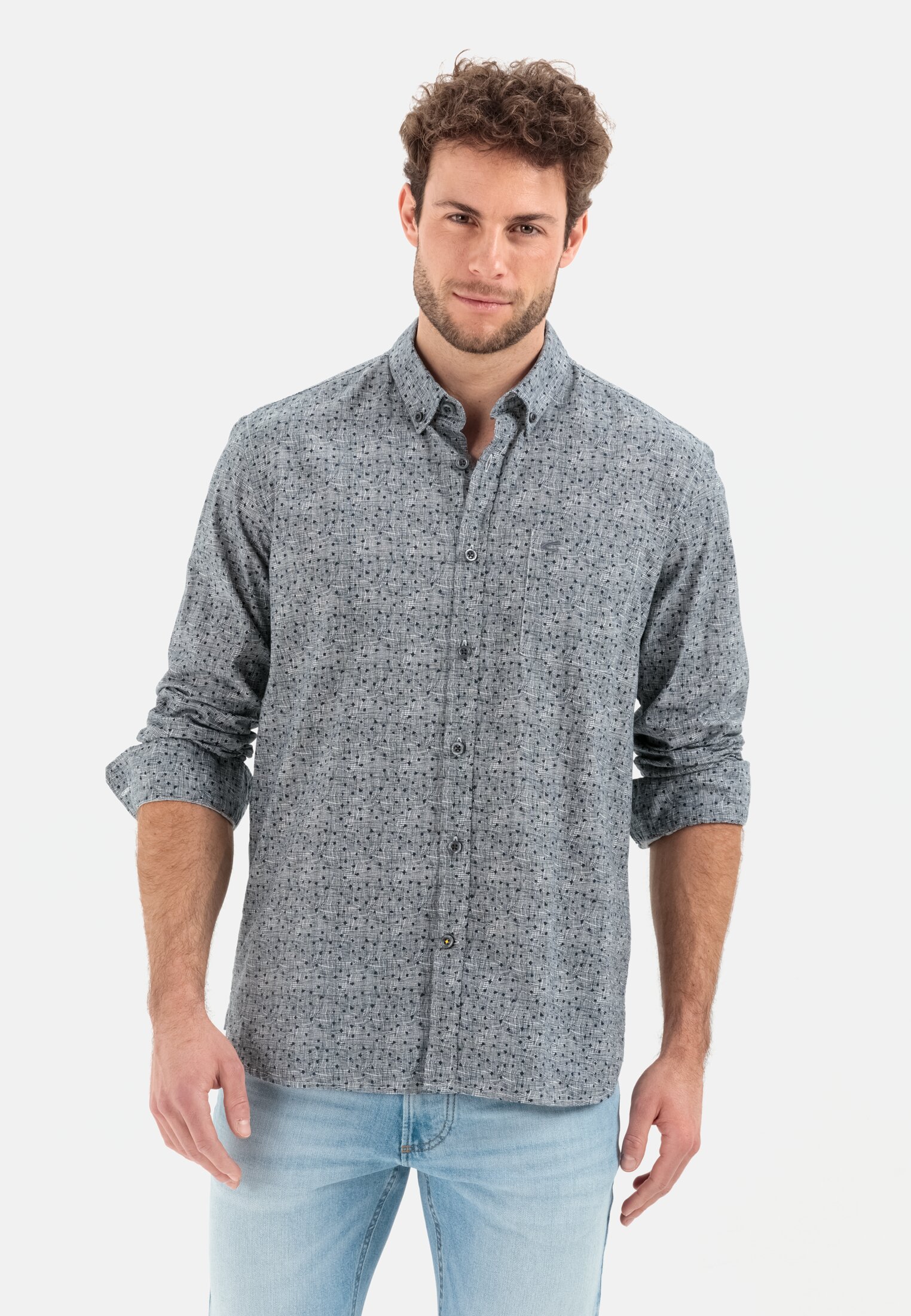 Men Casual shirt with allover print in cotton Blue worn front