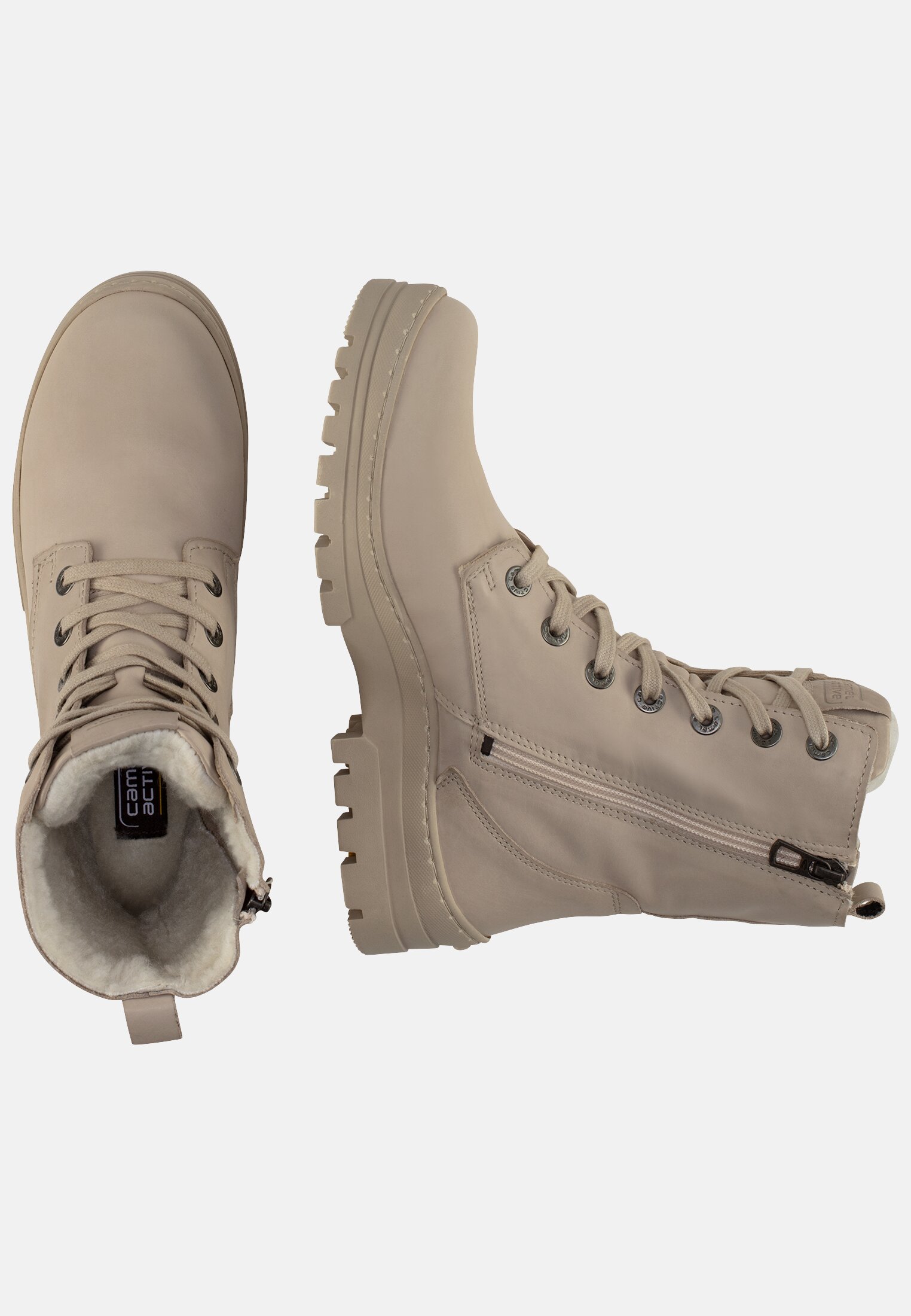 Damen Schnürstiefel aus Rindsleder Beige frontal oben