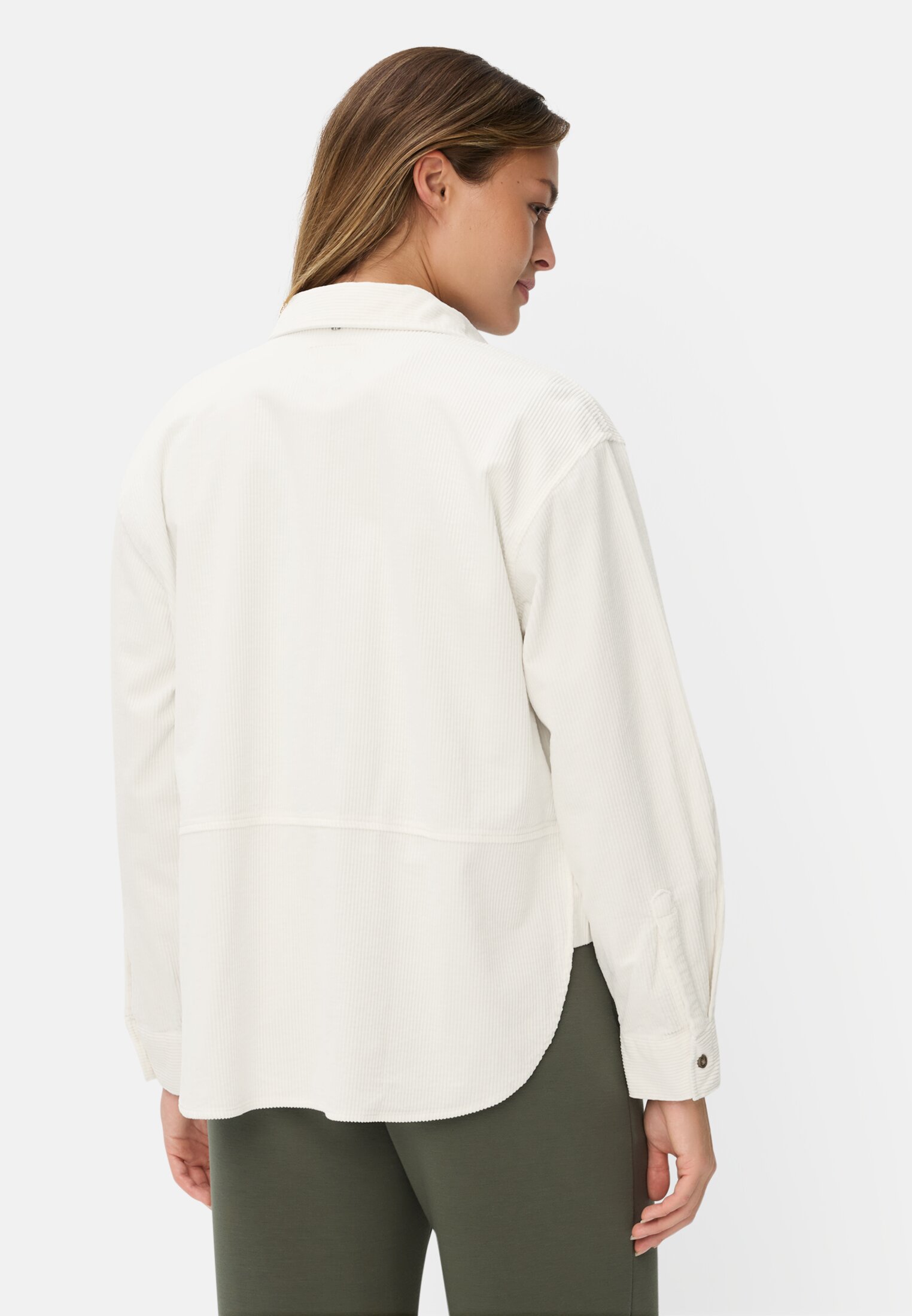 Damen Oversize-Bluse mit Hemdkragen Milchweiß getragen hinten