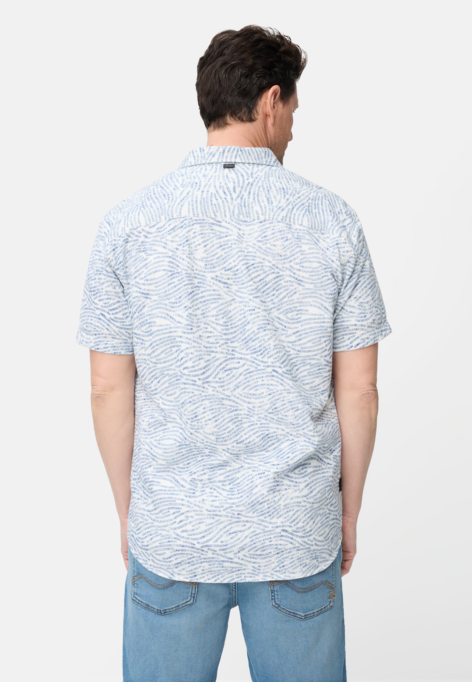 Herren Kurzarmhemd mit Allover-Print Indigoblau getragen hinten