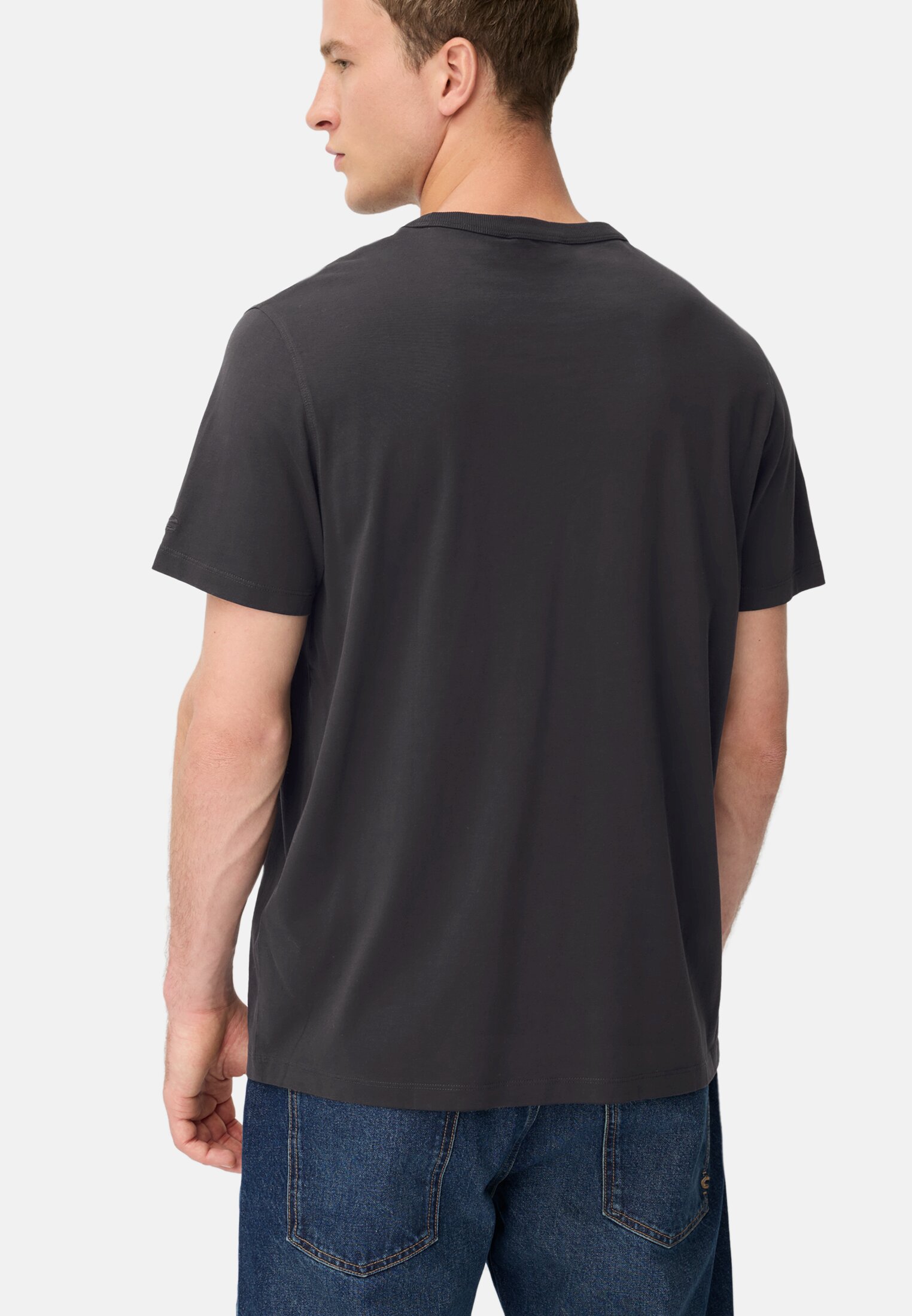Men T-shirt made of pure cotton with a round neckline Navy blue worn back