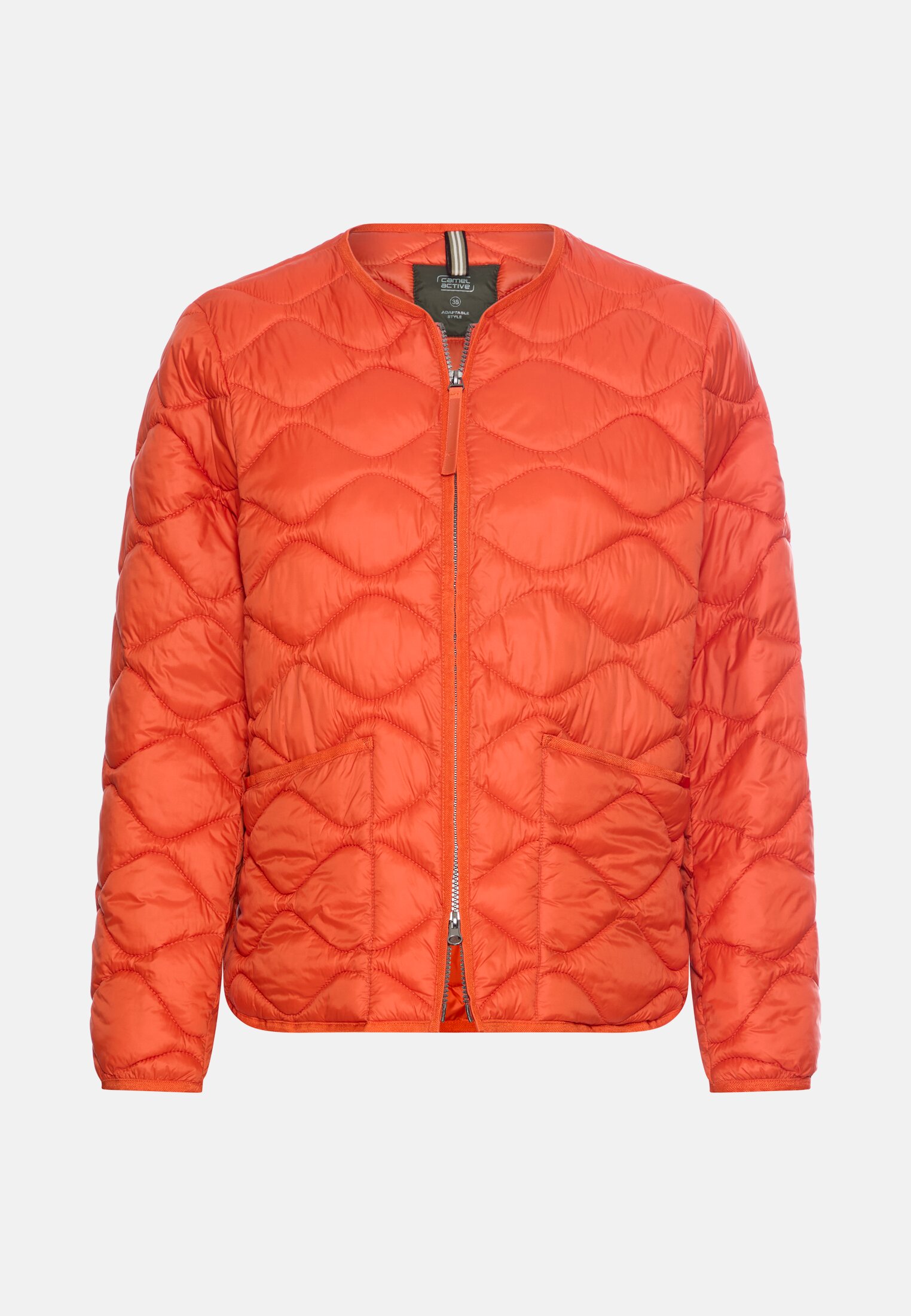 Women Quilted jacket with 2-way zipper Orange frontal front