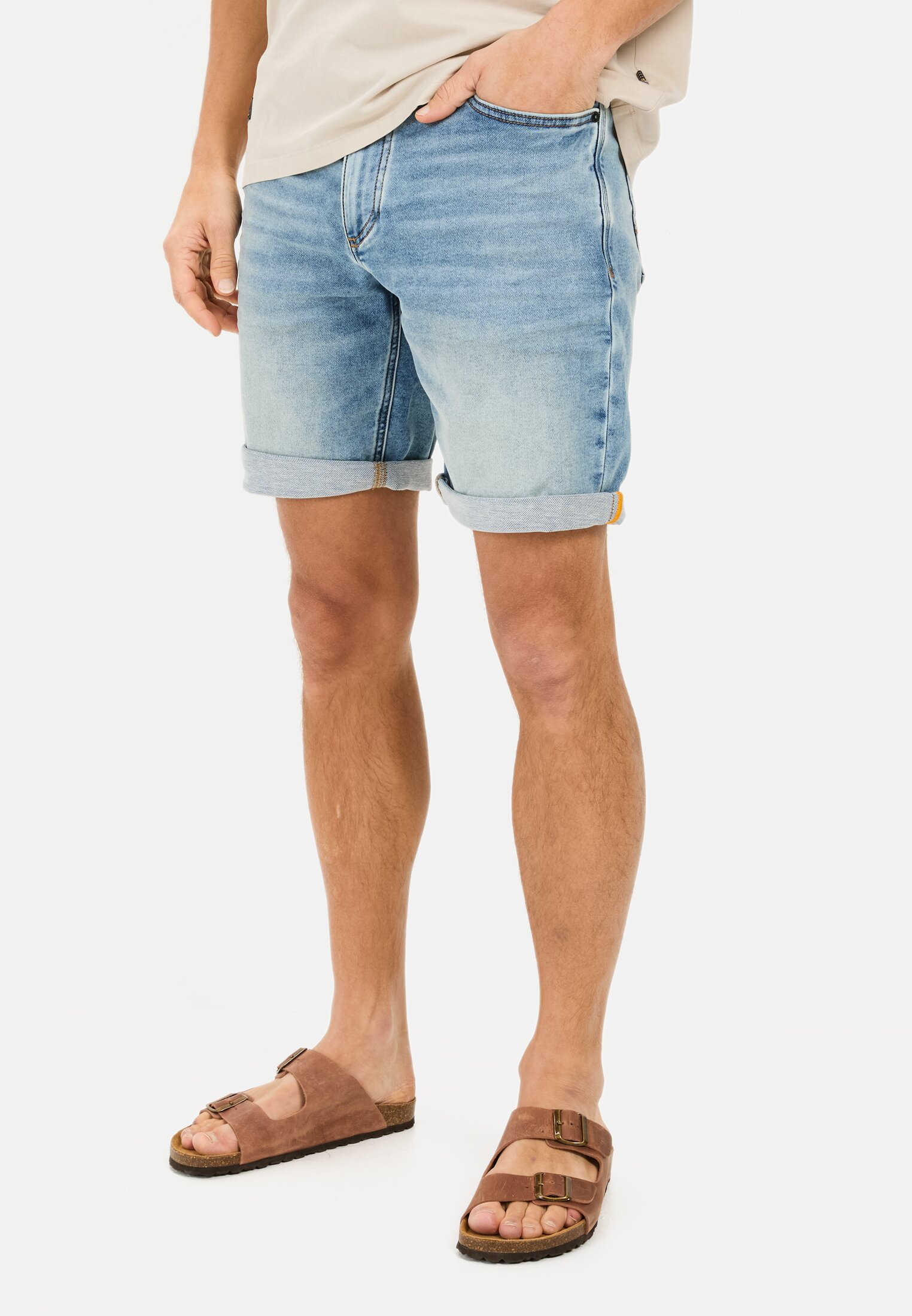 Men fleXXXactive® denim shorts in regular fit Light Blue worn front