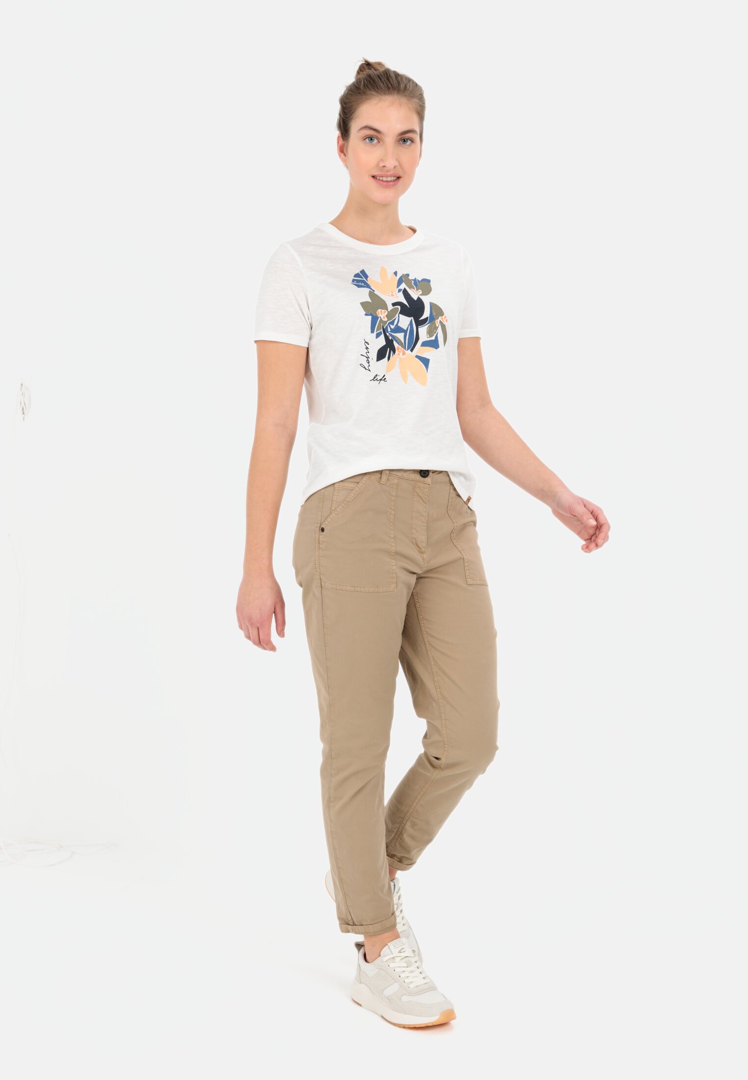 Women Short-sleeve T-shirt made from sustainable organic cotton White worn front full body