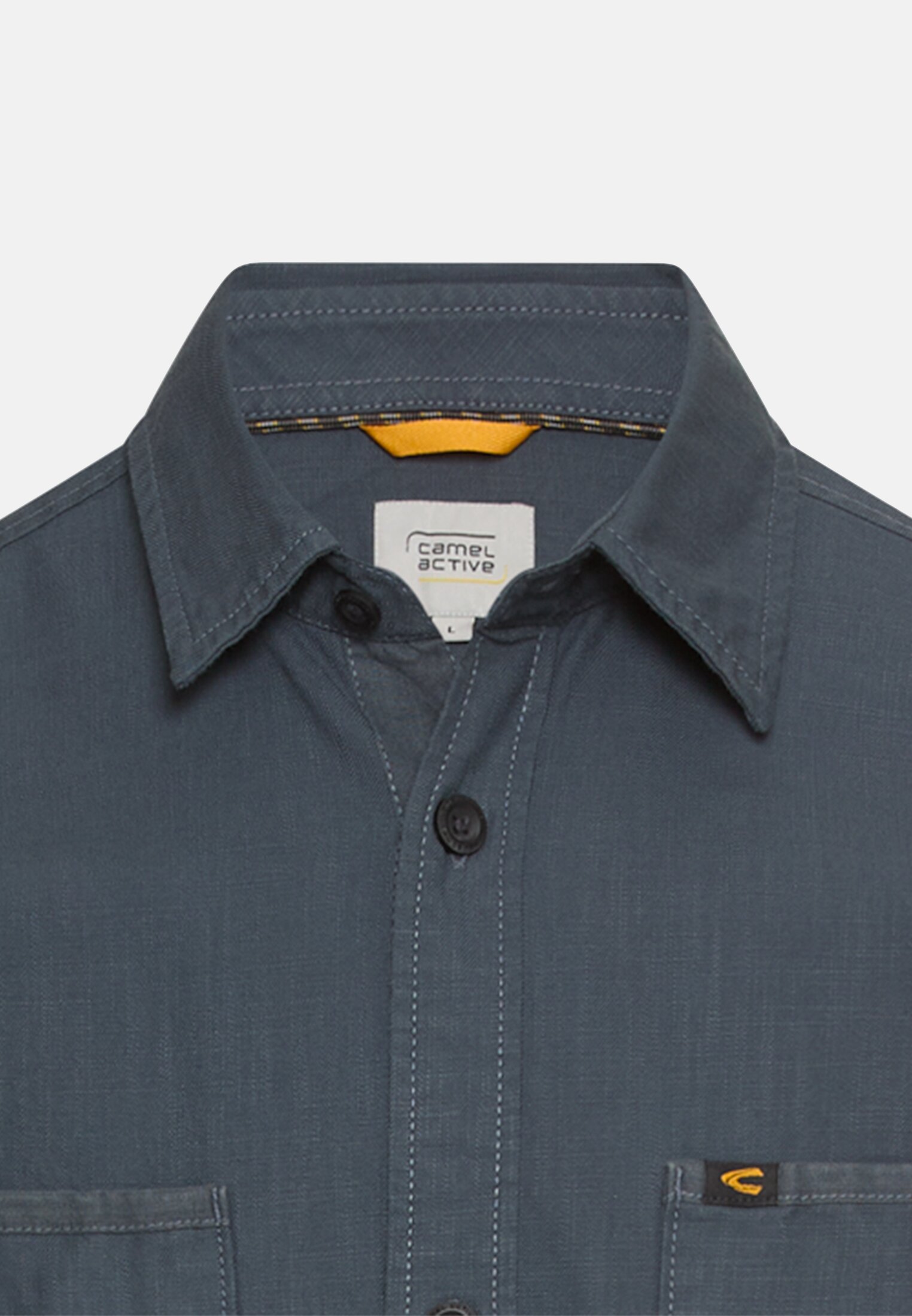Men Long-sleeved shirt with Kent collar and chest pockets Ink blue front close