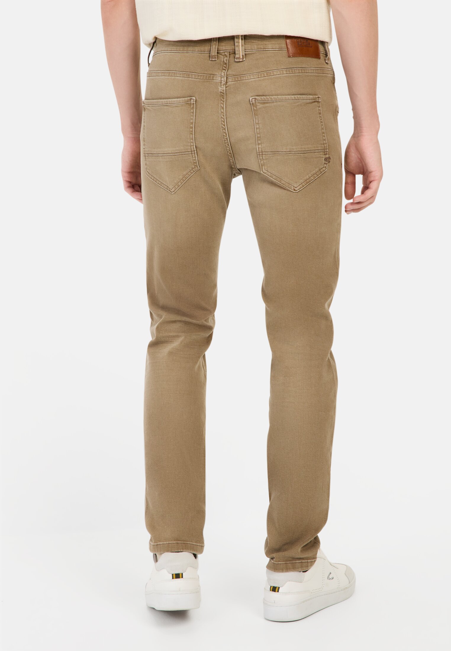 Men Slim fit jeans made from cotton Beige worn back