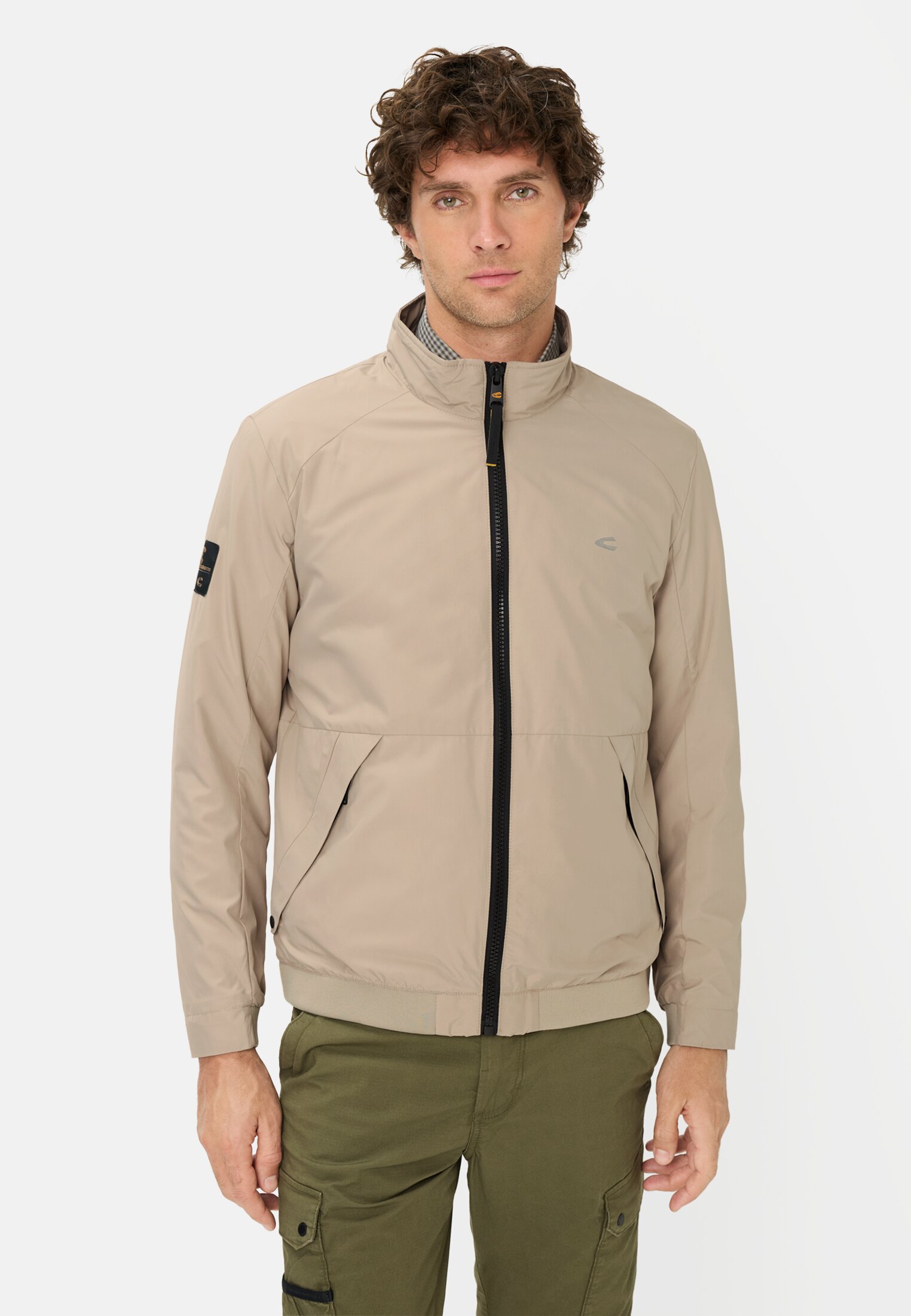Herren Wasserabweisender Blouson mit Innenfutter Beige getragen vorn
