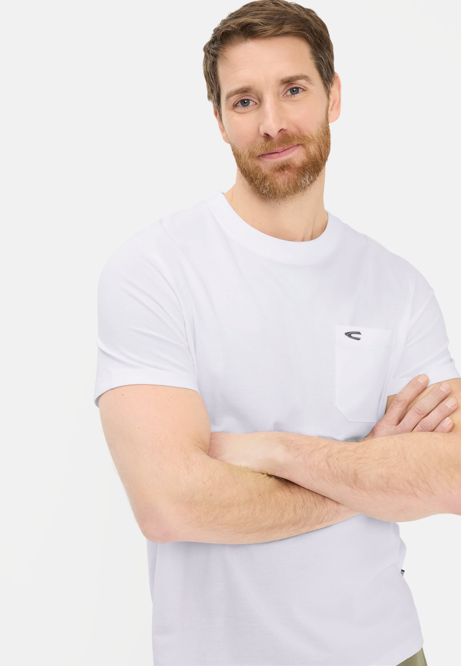 Heren T-shirt met borstzak Wit gedragen emotional