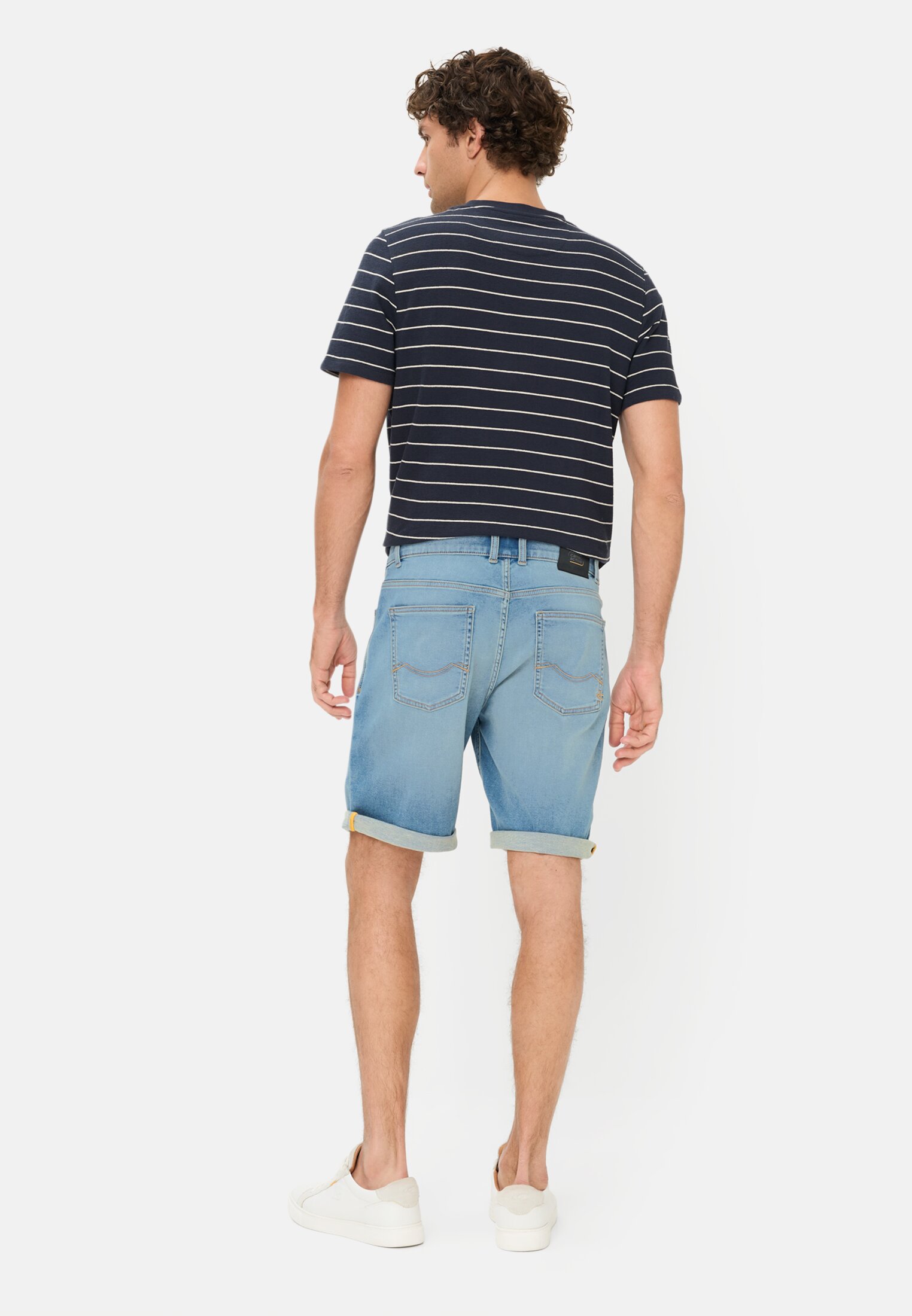 Men fleXXXactive® Jeans shorts made from cotton blend Pale Blue worn back