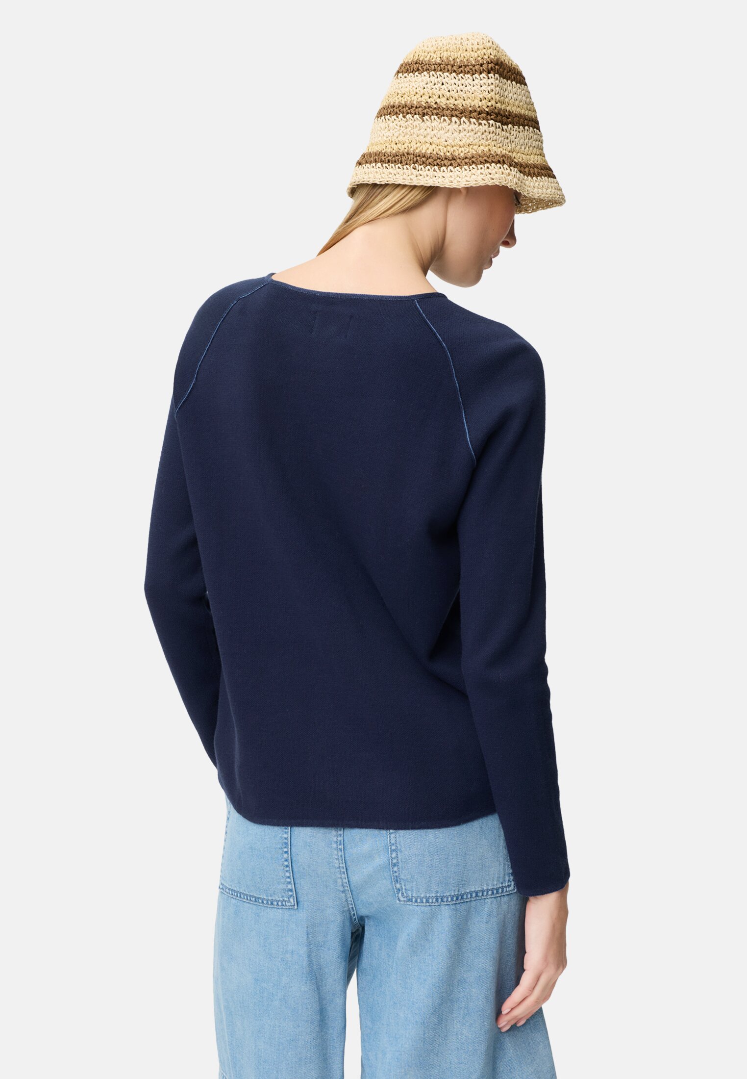 Women Knit sweater with crew neck Dark Blue worn back