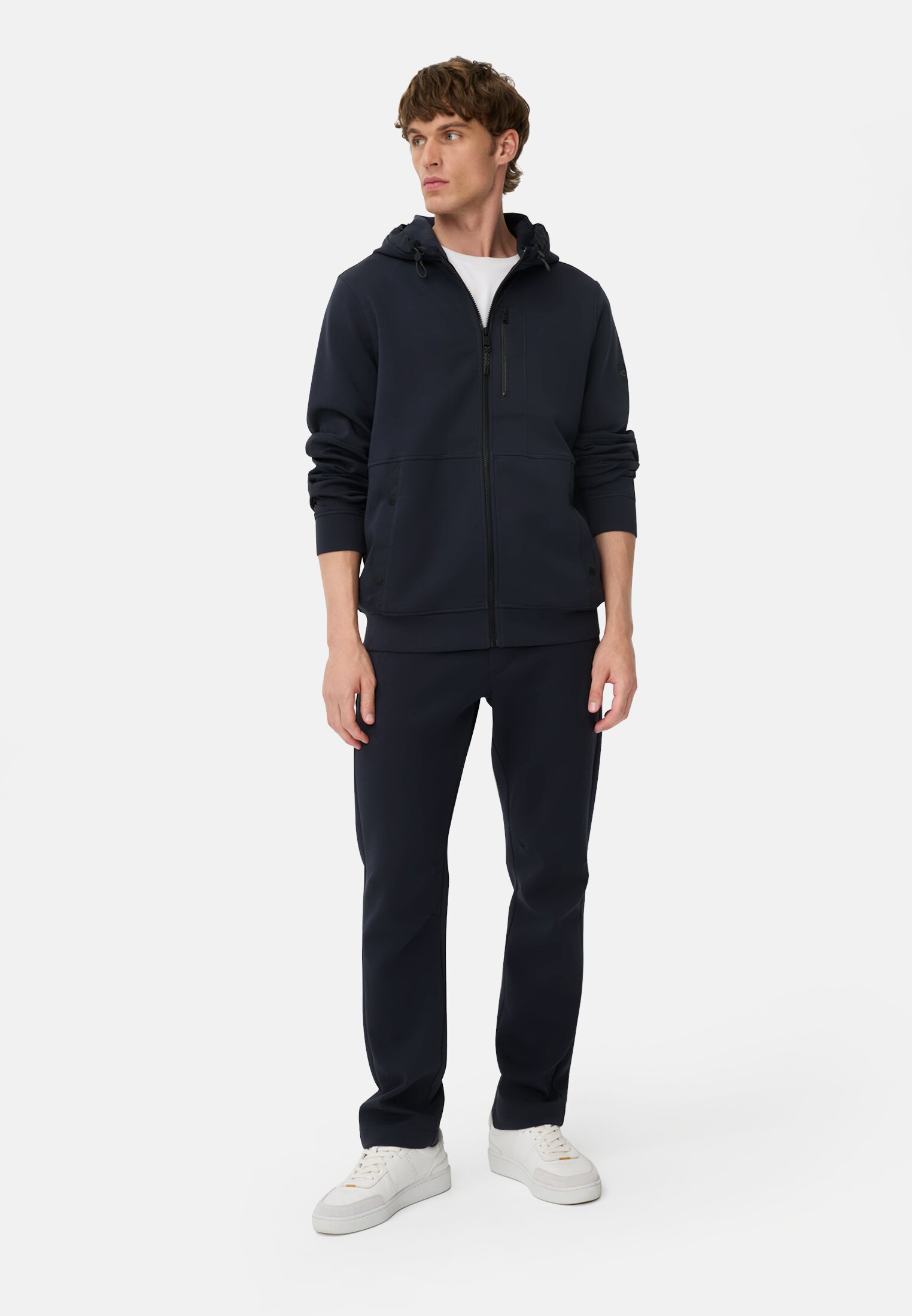 Men Sweat jacket with 4-way stretch and contrasting details Navy blue worn front full body
