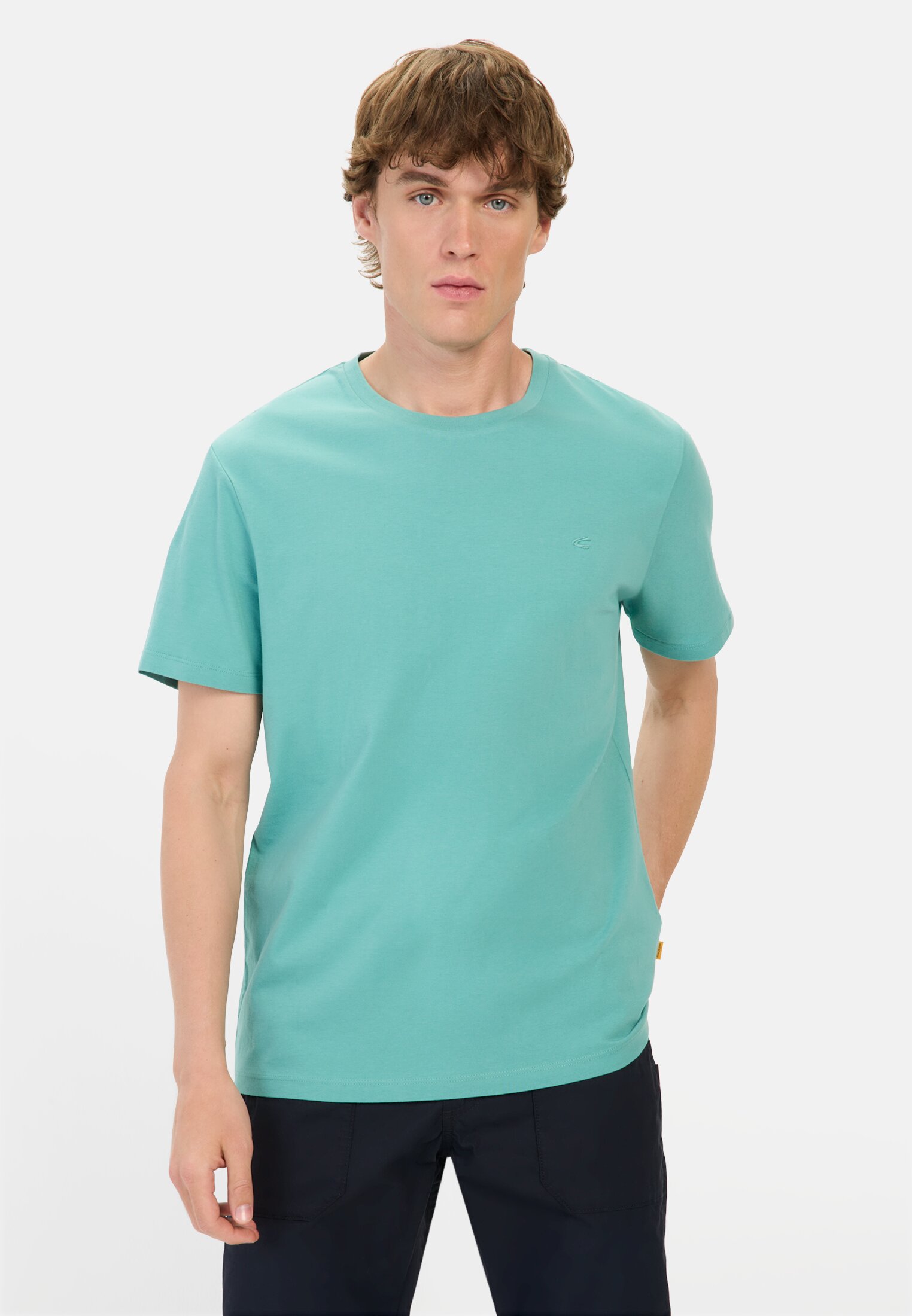 Men Basic T-shirt made of pure cotton Turquoise worn front