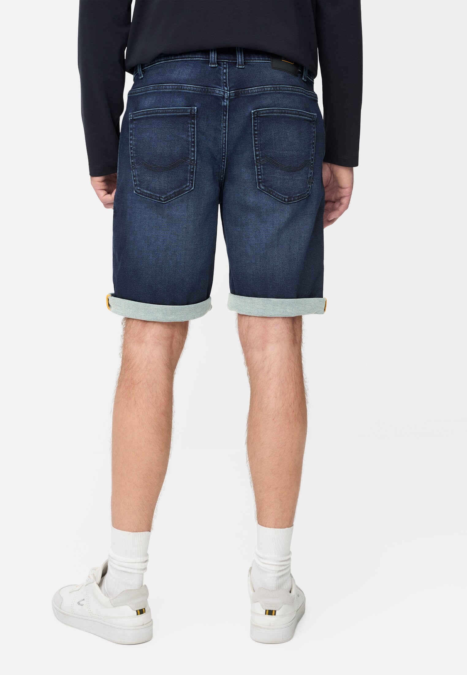 Men fleXXXactive® Jeans shorts made from cotton blend Dark Blue worn back
