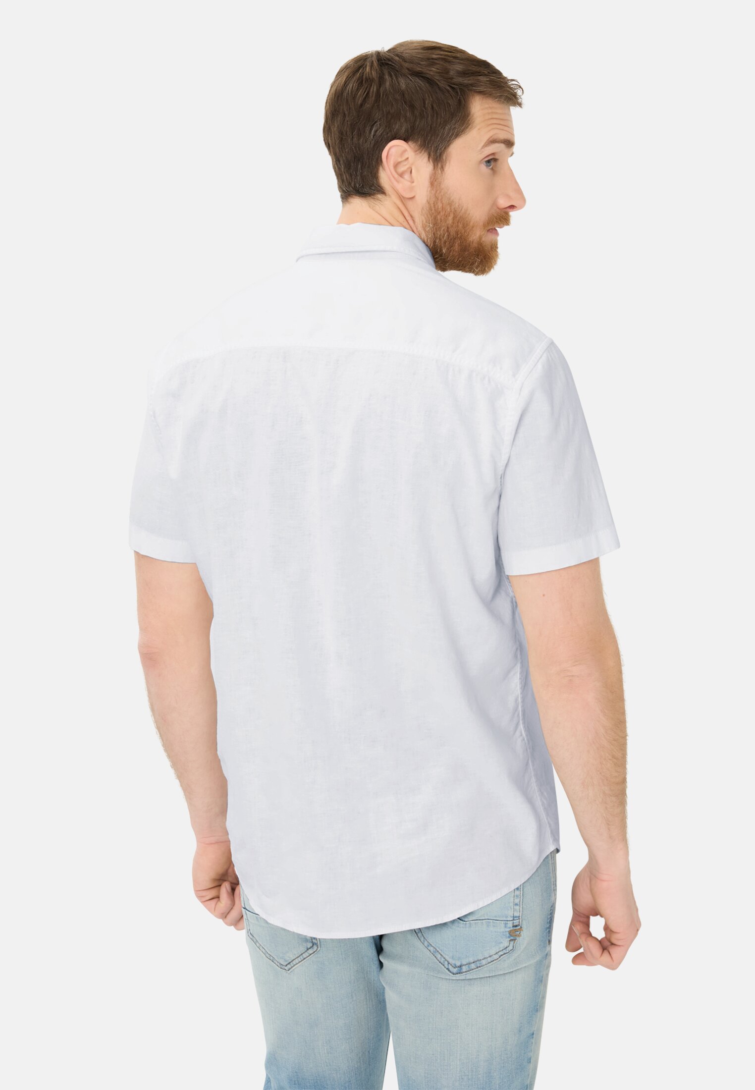 Heren Korte mouwen shirt van linnenmix Wit gedragen achter